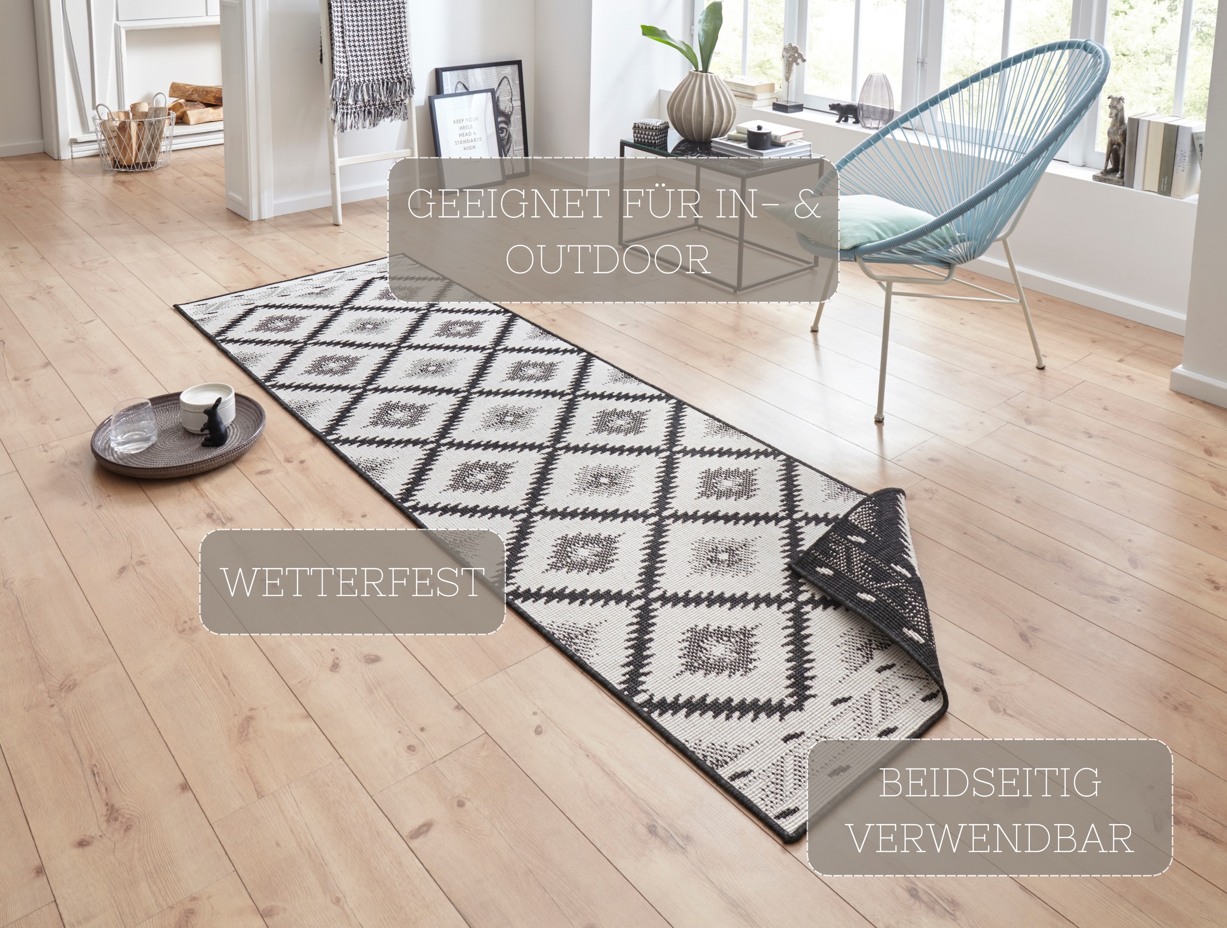 NORTHRUGS Teppich »Malibu Wendeteppich«, rechteckig, 5 mm Höhe, In-& Outdoor, Wetterfest, Balkon, Läufer, Wohnzimmer, Wasserfest