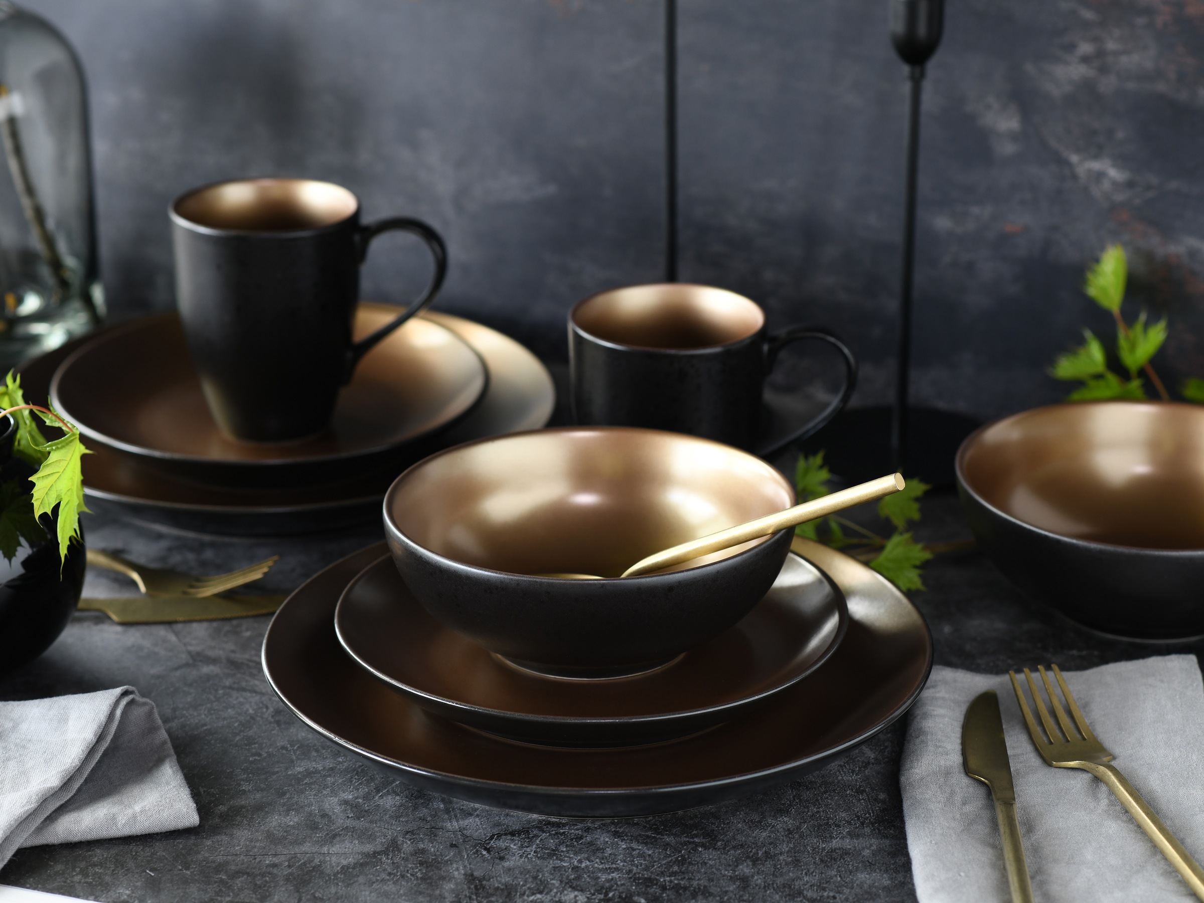 CreaTable Kombiservice »Geschirr-Set Glamour Gold« Service, metallische Far günstig online kaufen