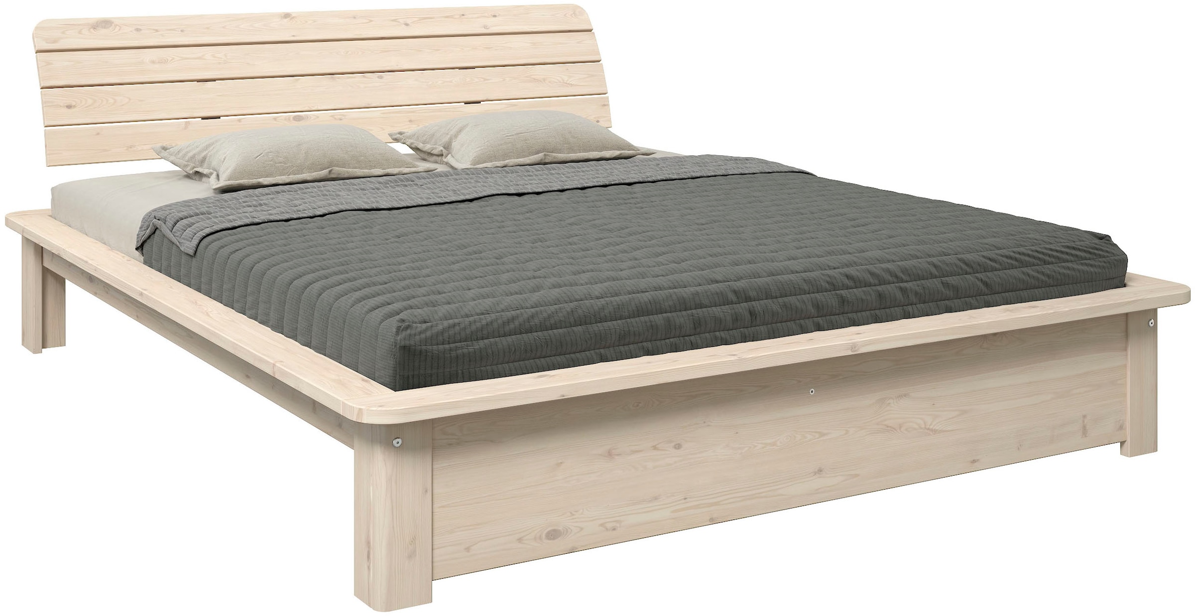 Home affaire Massivholzbett »Antri, Futonbett, ergonomisch geformtes Kopfteil, stilvolles Design« Rahmen zur Ablage von Smartphone, mit Lattenrost, Bettkasten optional