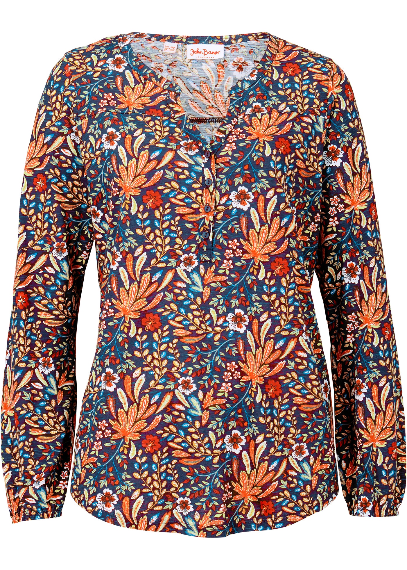 bonprix Tunikashirt 2 Stk. mit All-Over Print und V-Ausschnitt mit Knopfleiste