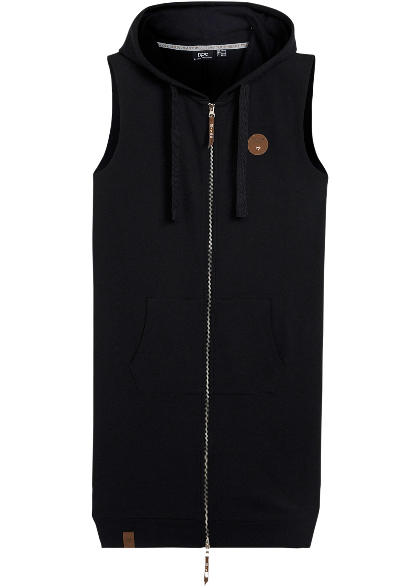 bonprix Sweatweste lange Weste mit Kapuze, Baumwoll-Mischung, 2-Wege-Zipper