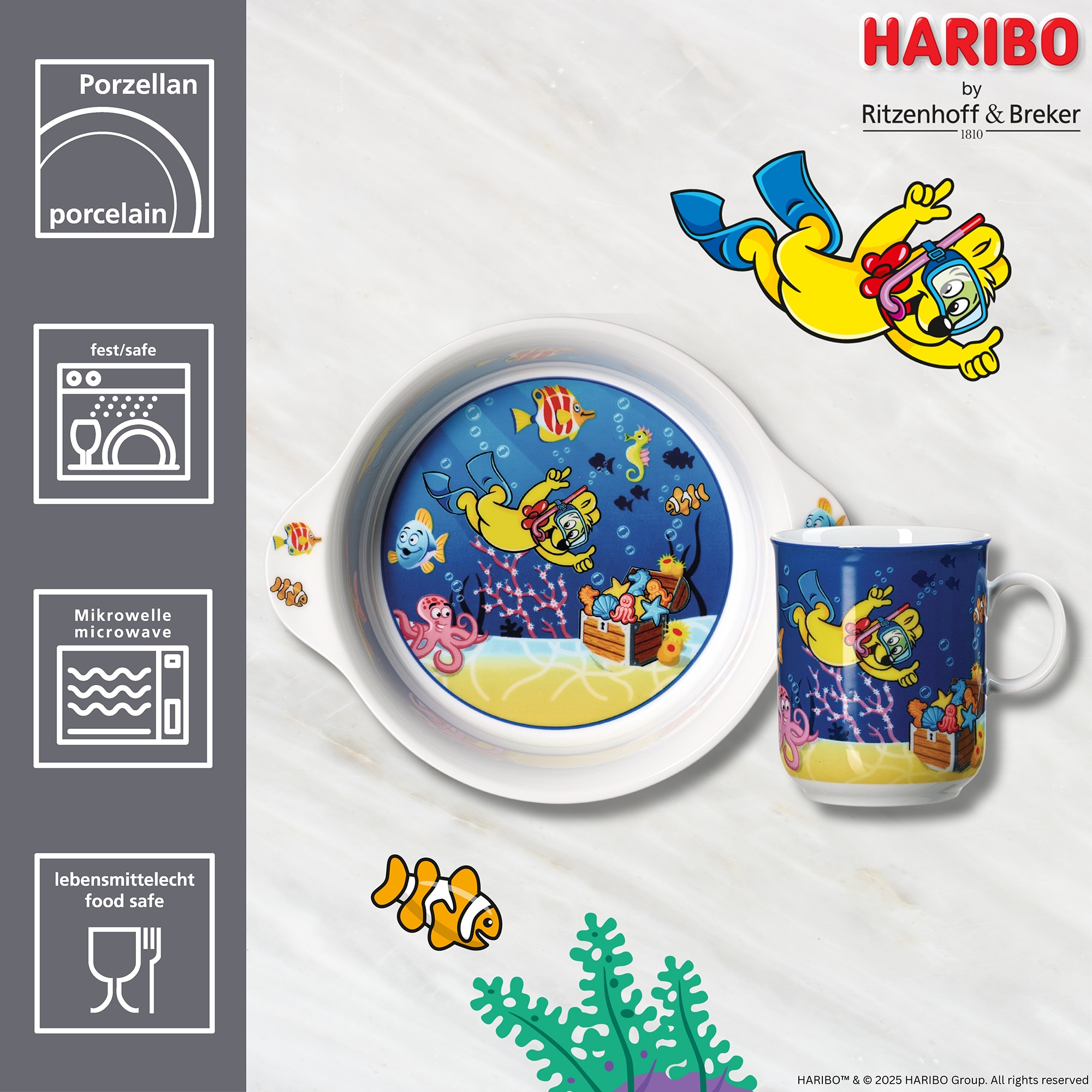 Ritzenhoff & Breker Kindergeschirr-Set »HARIBO Seaworld, 2-teilig«, (Set, 2 tlg.), spülmaschinenfest