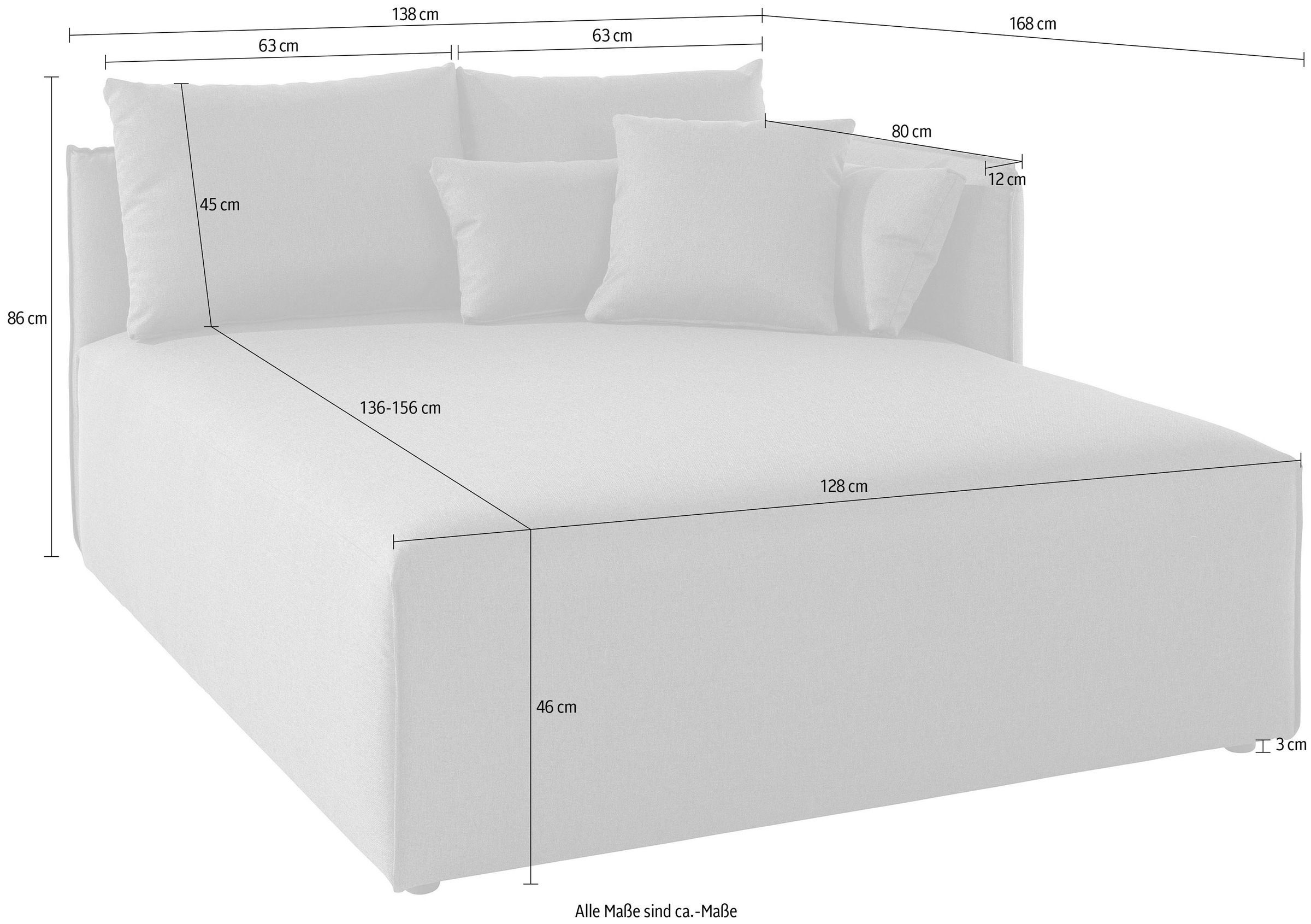 andas Ottomane »Nöre«, Lounge-Modul - zum eigenen Zusammenstellen, Breite 138cm, Tiefe 168cm