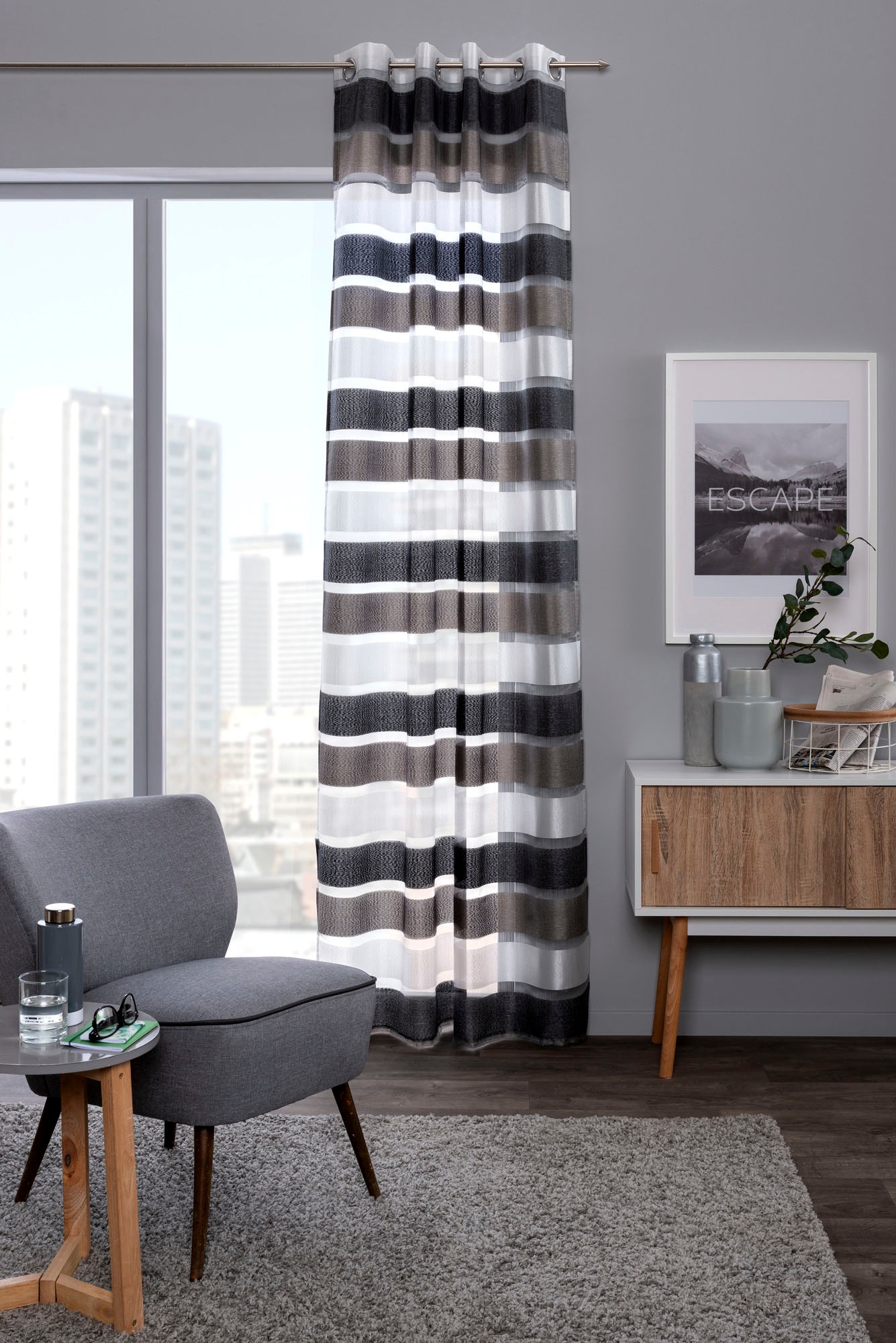 decolife Gardine »Scala« Ösen 1 Stk. tlg. Ösenschal mit farbigen Querstreif günstig online kaufen