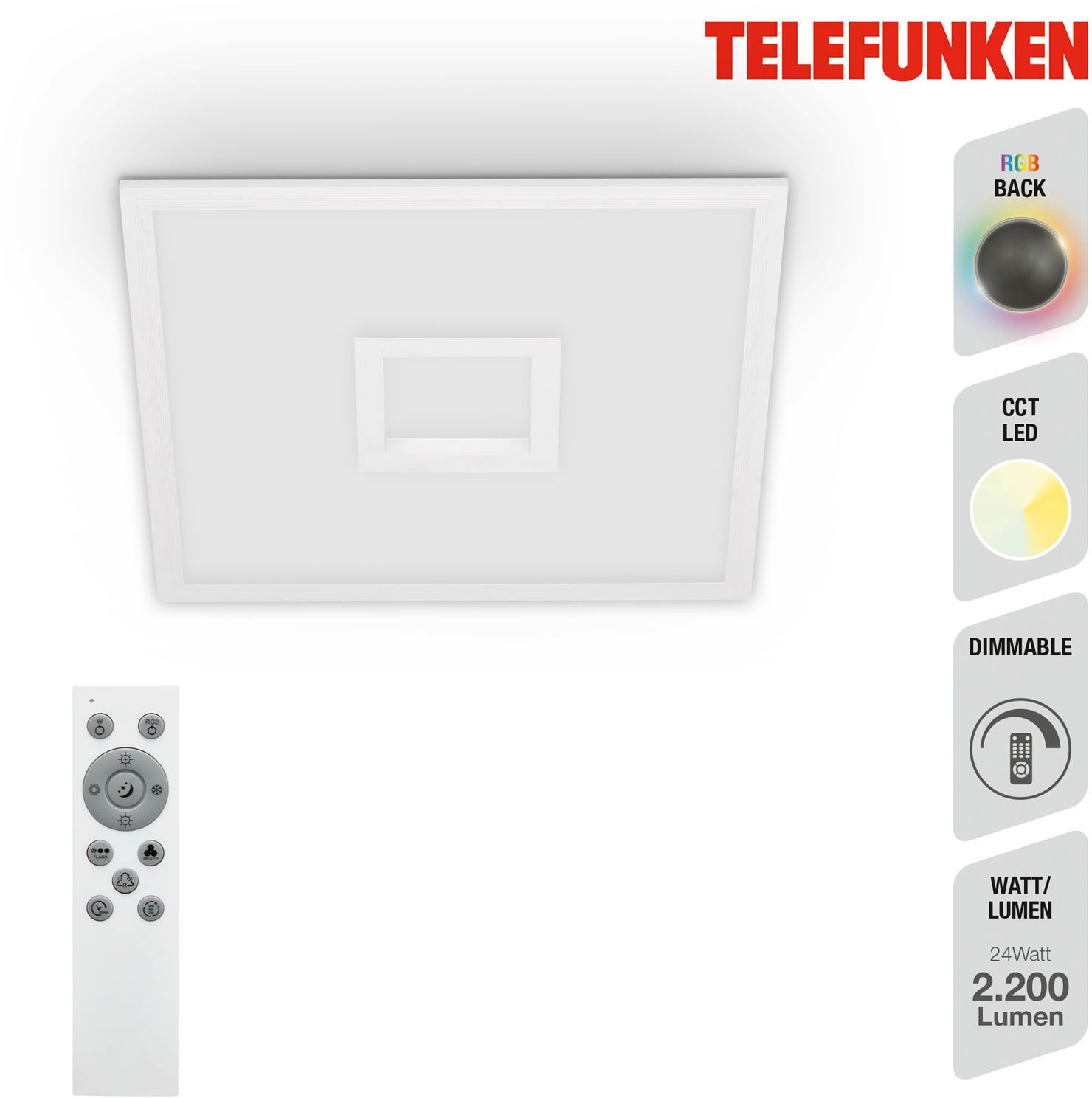 Telefunken Panel »CCT LED Panel CENTERBACK«, Deckenleuchte, RGB, Backlight, CCT, inkl. Fernbedienung, dimmbar