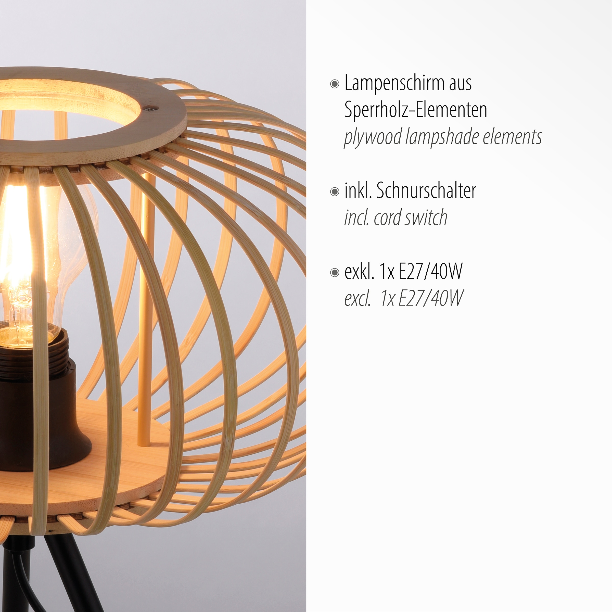 JUST LIGHT Tischleuchte »RACOON« E27 1 Stk. ExklusiveE27, Schalter, Schnurschalter