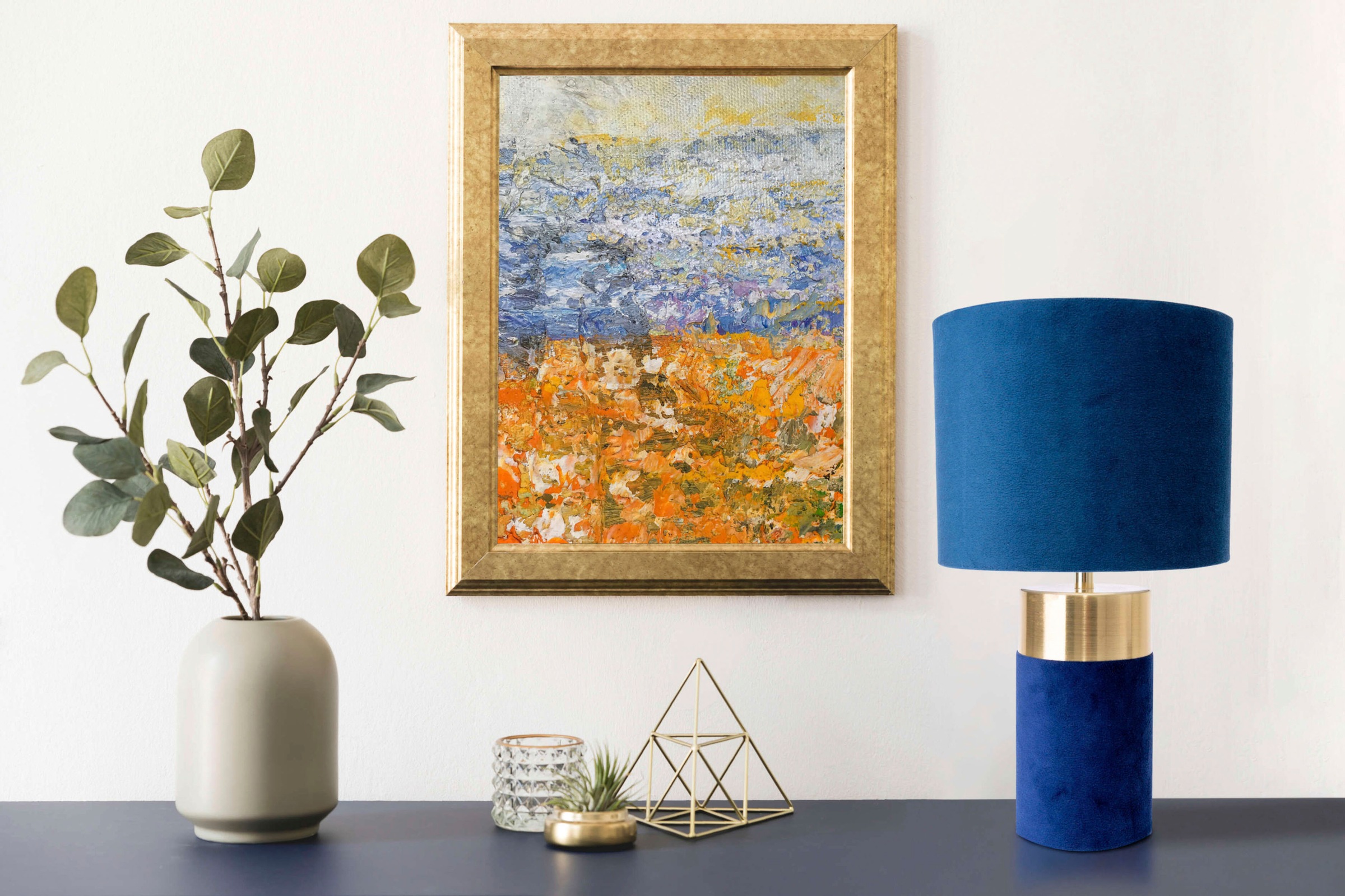 näve Tischleuchte »Bordo«, 1 flammig, Leuchtmittel E14 | ohne Leuchtmittel, 1xE14, Textilschirm blau, Fuß blau gold, Höhe 32cm, Zuleitung 150cm