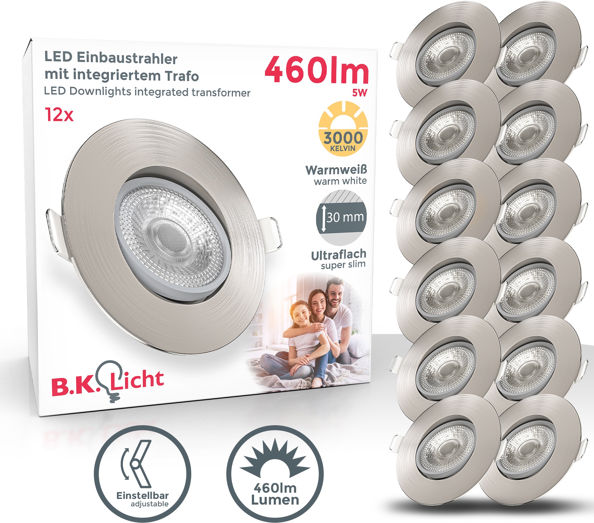 B.K.Licht LED Einbauleuchte, 12er-Set, LED fest integriert, 3000K, Kopf sch günstig online kaufen