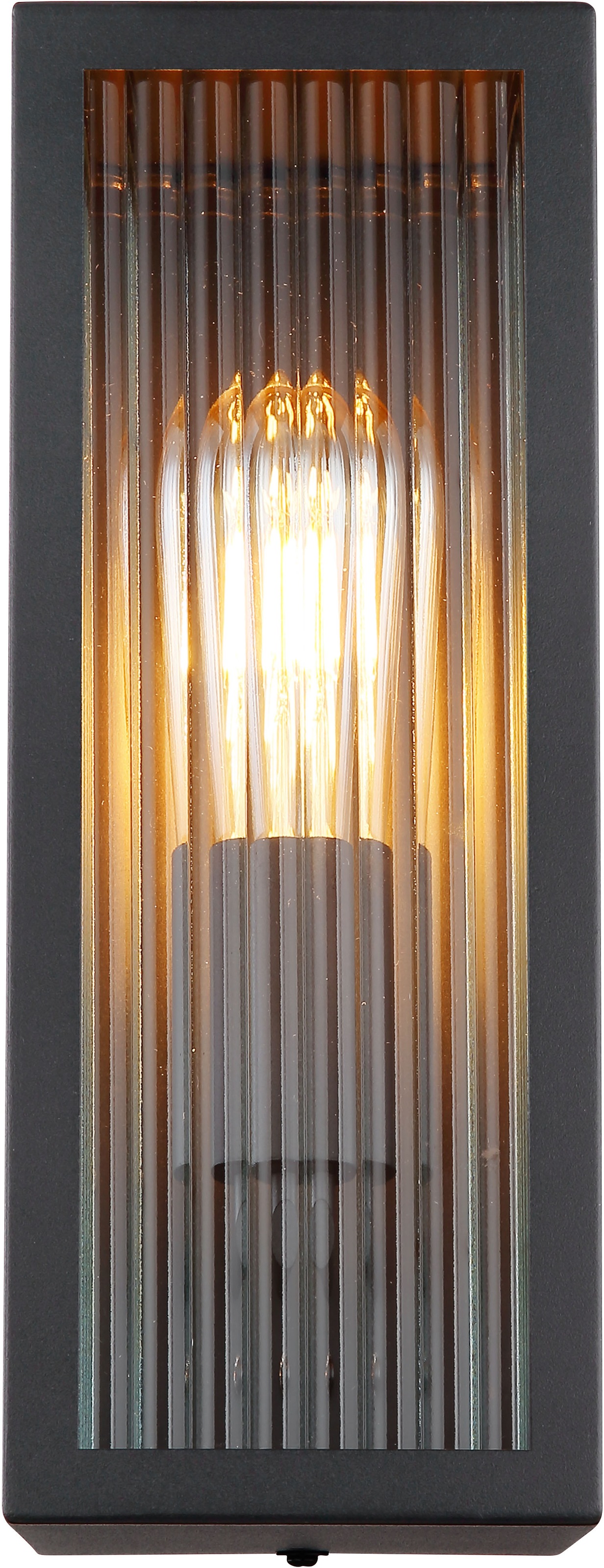 GLOBO LIGHTING Außen-Wandleuchte »GUNDULA«, Leuchtmittel E27 | ohne Leuchtmittel, Außenlampe/schwarz/IP44/Terrasse/Wand/Glas gerillt