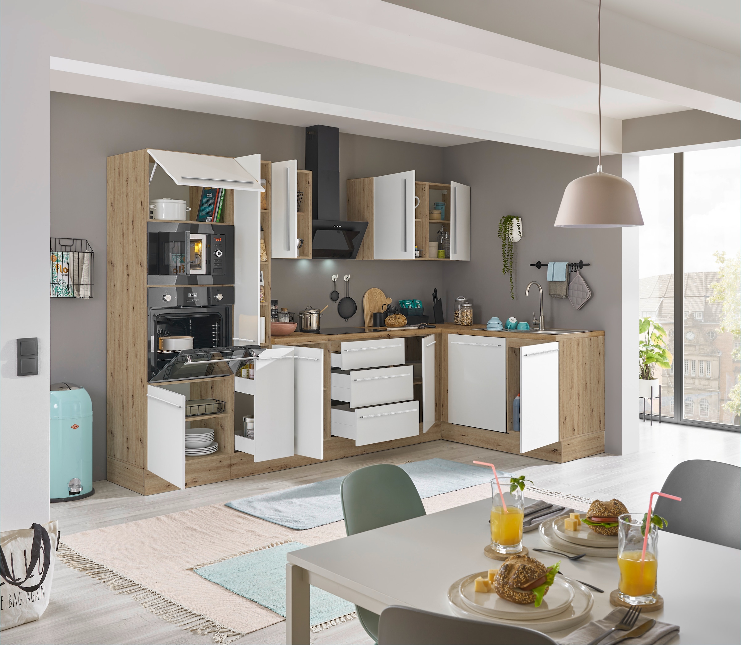 KOCHSTATION Winkelküche »Florida, Stellbreite 310x175 cm«, wahlweise mit E-Geräten, mit Softclose für Türen und Schubkästen