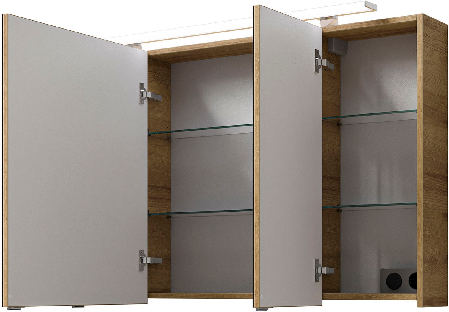 Saphir Badmöbel-Set »Serie 6025 2-teilig Mineralmarmor-Waschtisch mit LED-Spiegelschrank«, (2 St.), Waschplatz 117cm breit, 2 Schubladen, 3 Spiegel-Türen, inkl Türdämpfer
