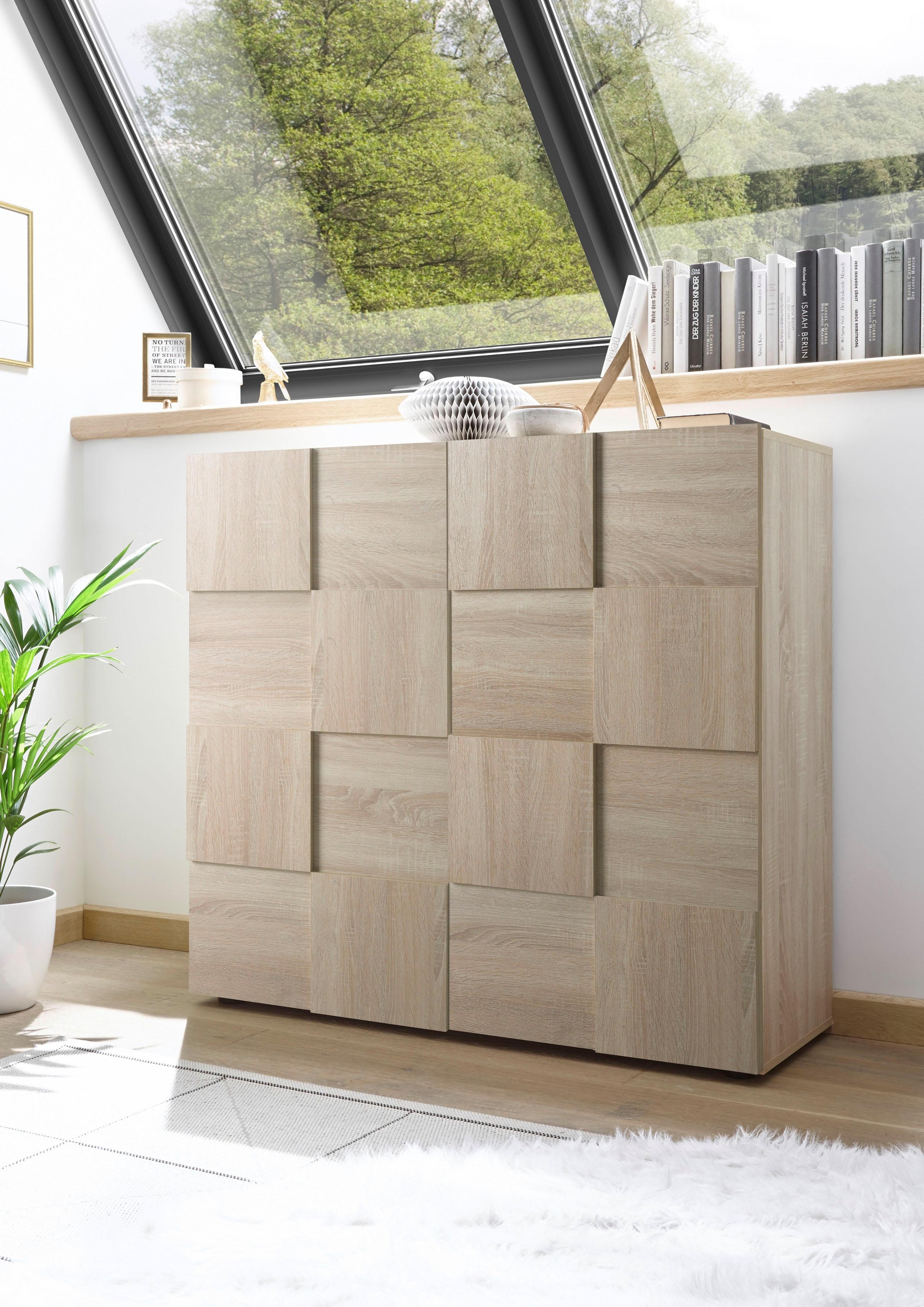 INOSIGN Highboard »Dama Höhe 111 cm, Breite 121 cm, Kommode 2 Türen, Hochkommode«, Front in 3D-Optik, viel Stauraum, verschiedene Farben