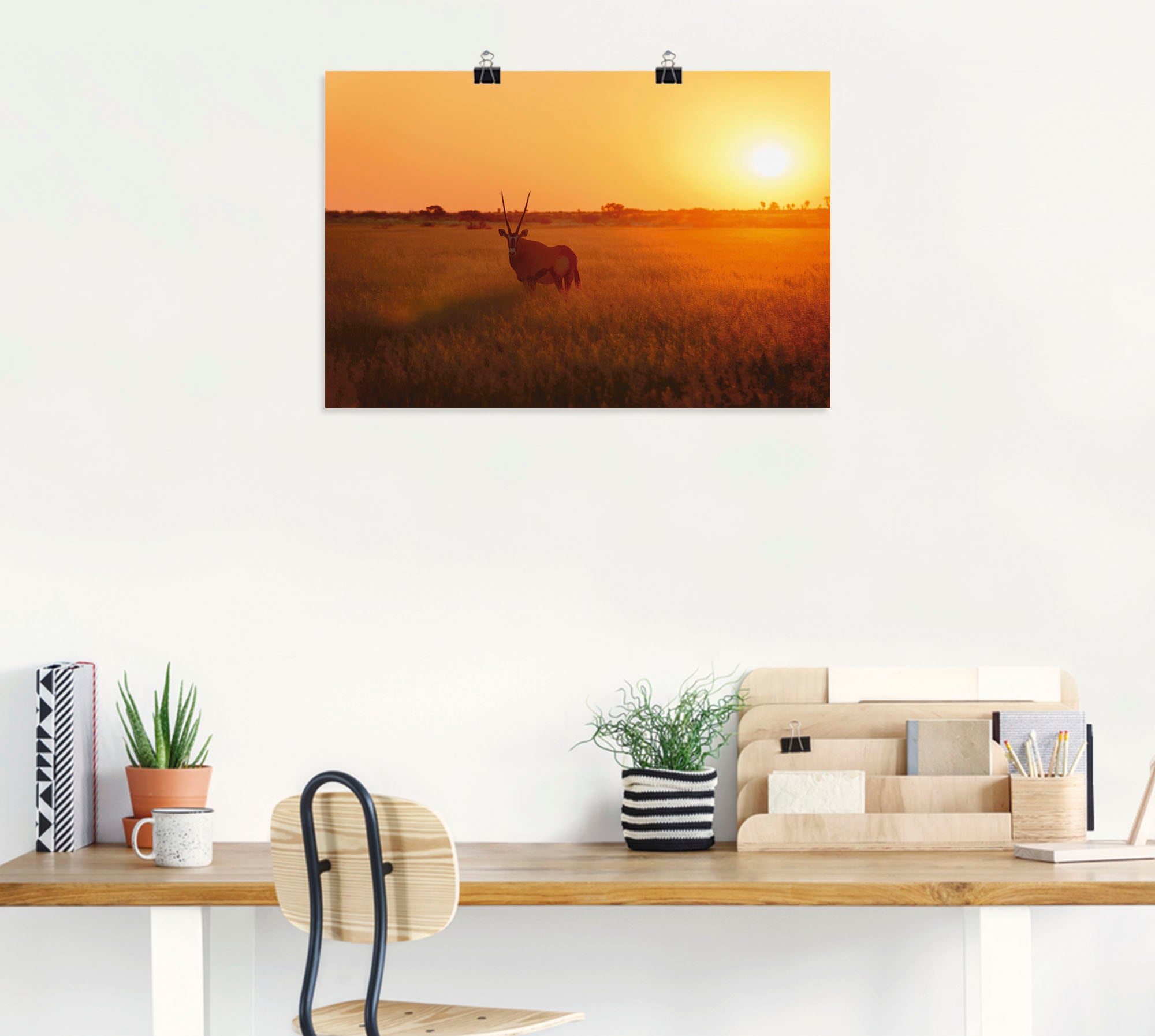 Artland Wandbild »Oryxantilope im Sonnenaufgang«, Wildtiere, (1 St.), als Alubild, Leinwandbild, Wandaufkleber oder Poster in versch. Größen