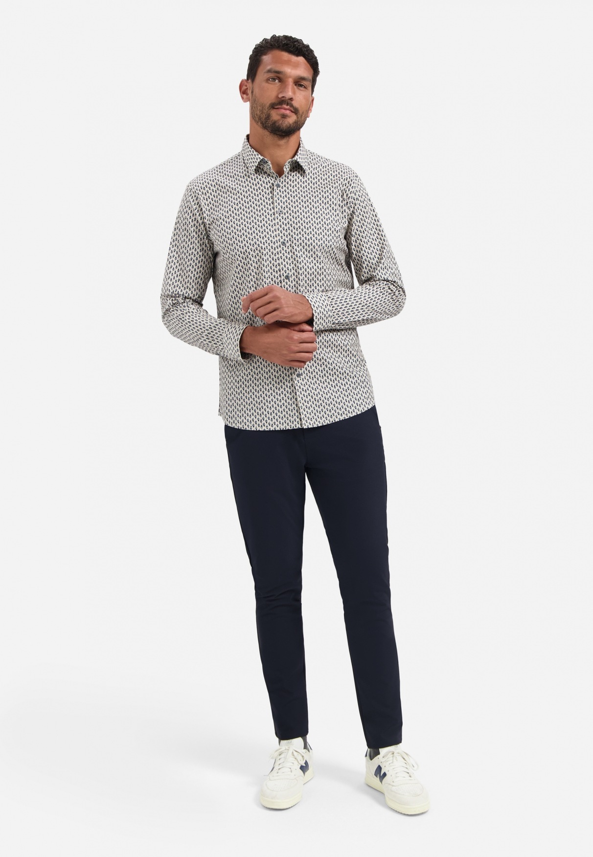 NO EXCESS Langarmhemd »No Excess Stretchhemd mit Print Shirt Stretch Allover Printed«