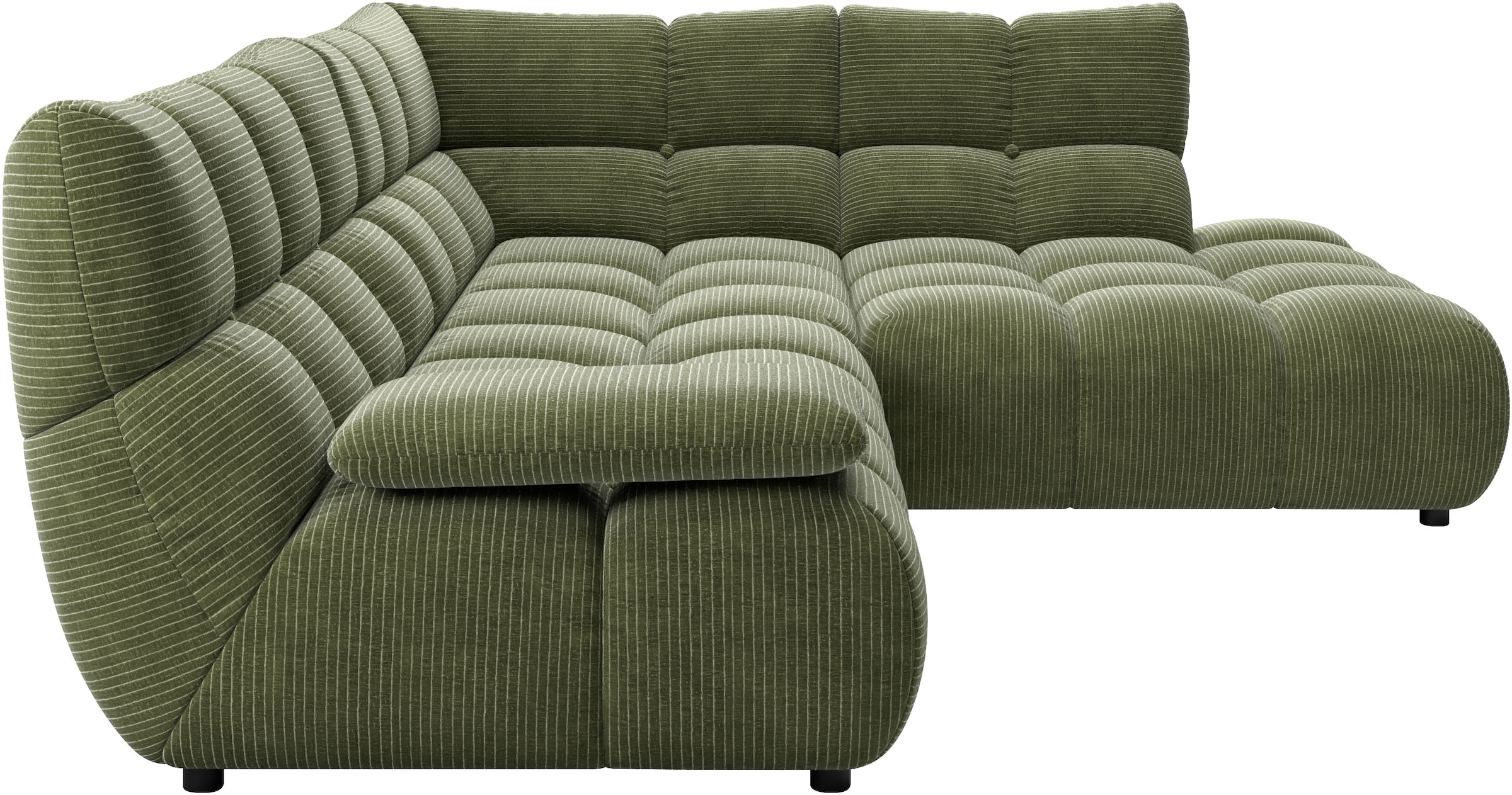 Home affaire Ecksofa »Cozy Bubble, mit klappbarer Armlehne, Breite 289 cm« mit eleganter Steppung, Rundumbezug & weicher Polsterung