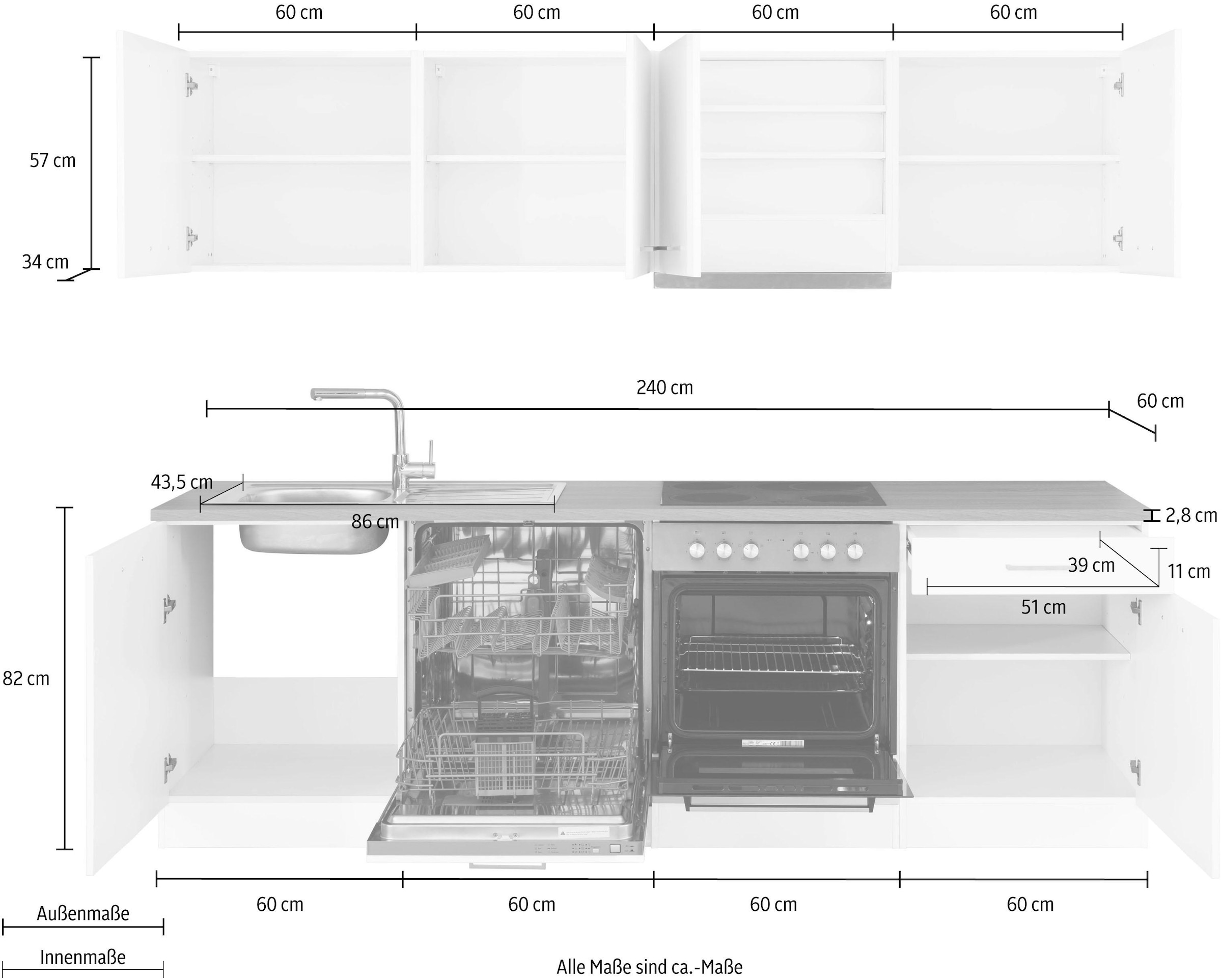 KOCHSTATION Küchenzeile »KS-Visby«, mit E-Geräten, Breite 240 cm inkl. Geschirrspülmaschine