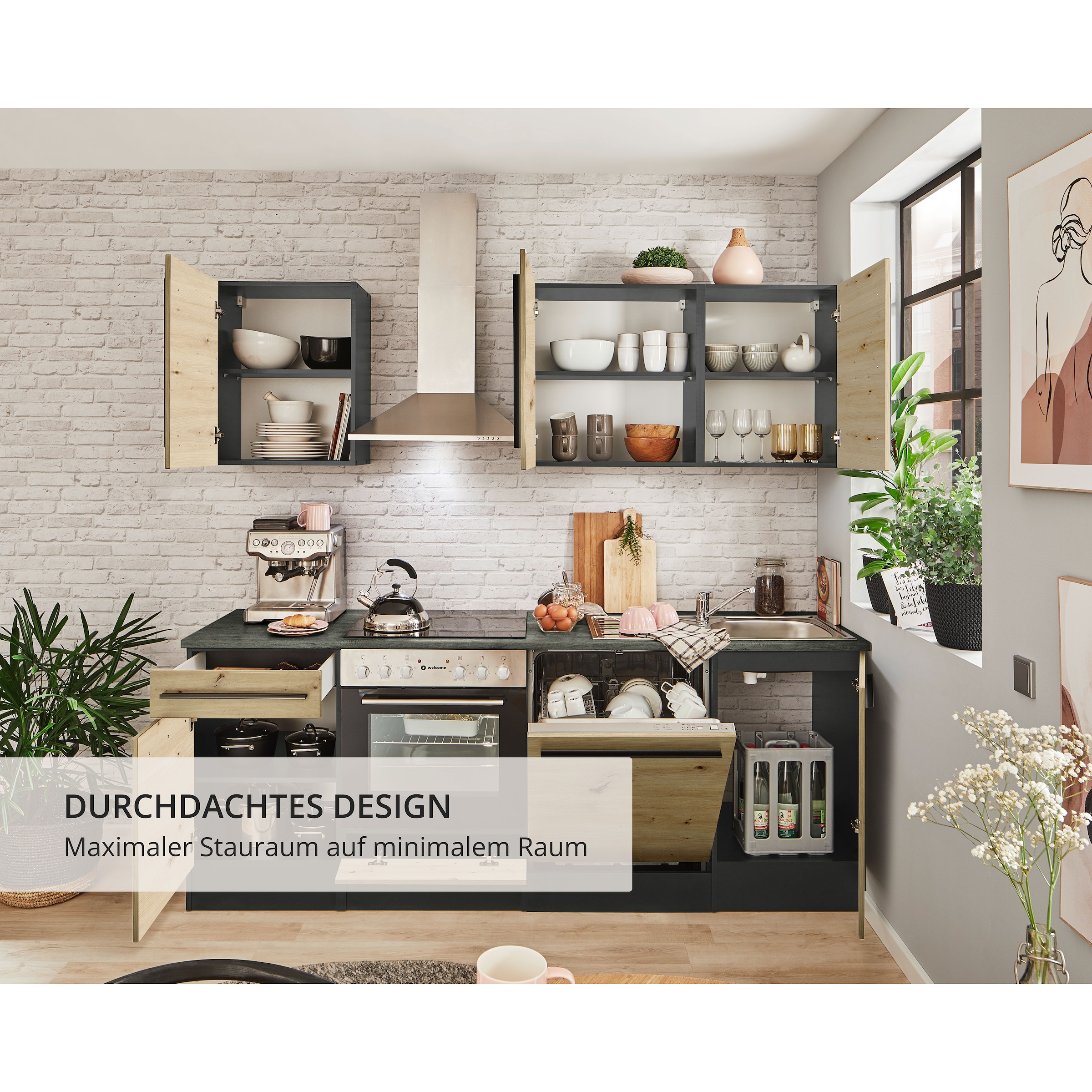 BASIC by Balculina Küchenzeile »Jazz« Breite 220 cm, wahlweise mit E-Geräten