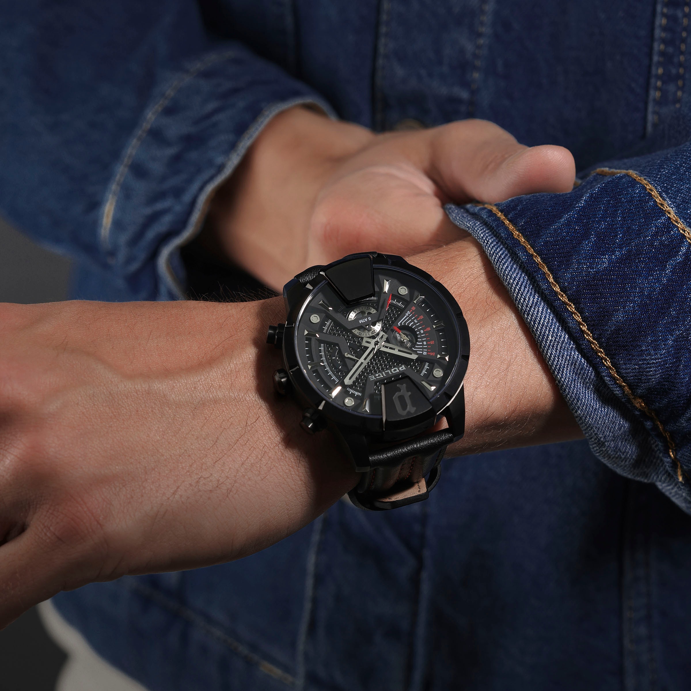 Police Multifunktionsuhr »HUNTLEY«, Quarzuhr, Armbanduhr, Herrenuhr, Lederarmband, analog