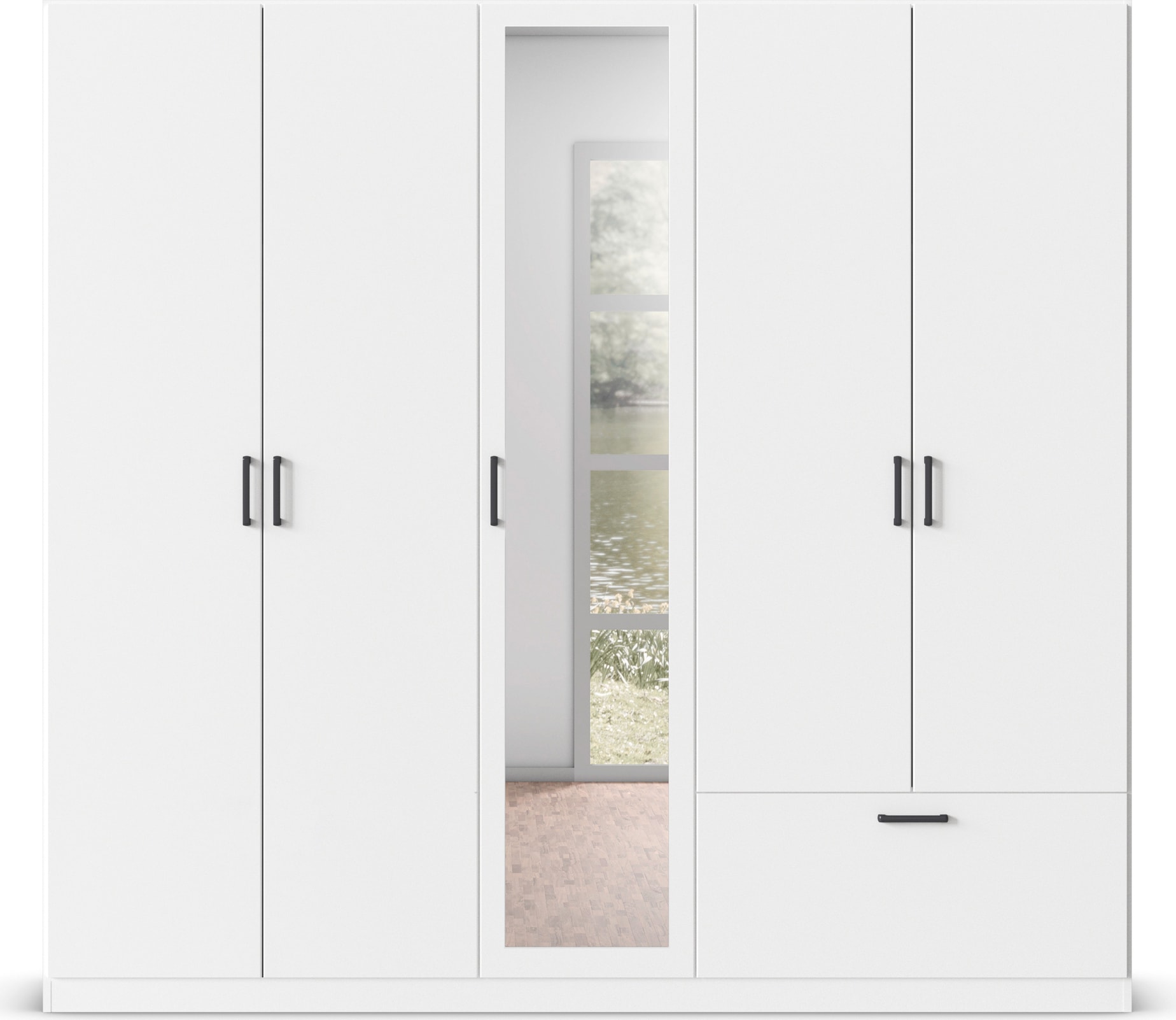 rauch Drehtürenschrank »Kleiderschrank Schrank Garderobe Wäscheschrank BARI mit Spiegel«, mit Schubasten außen, moderner Griff in Graumetallic MADE IN GERMANY