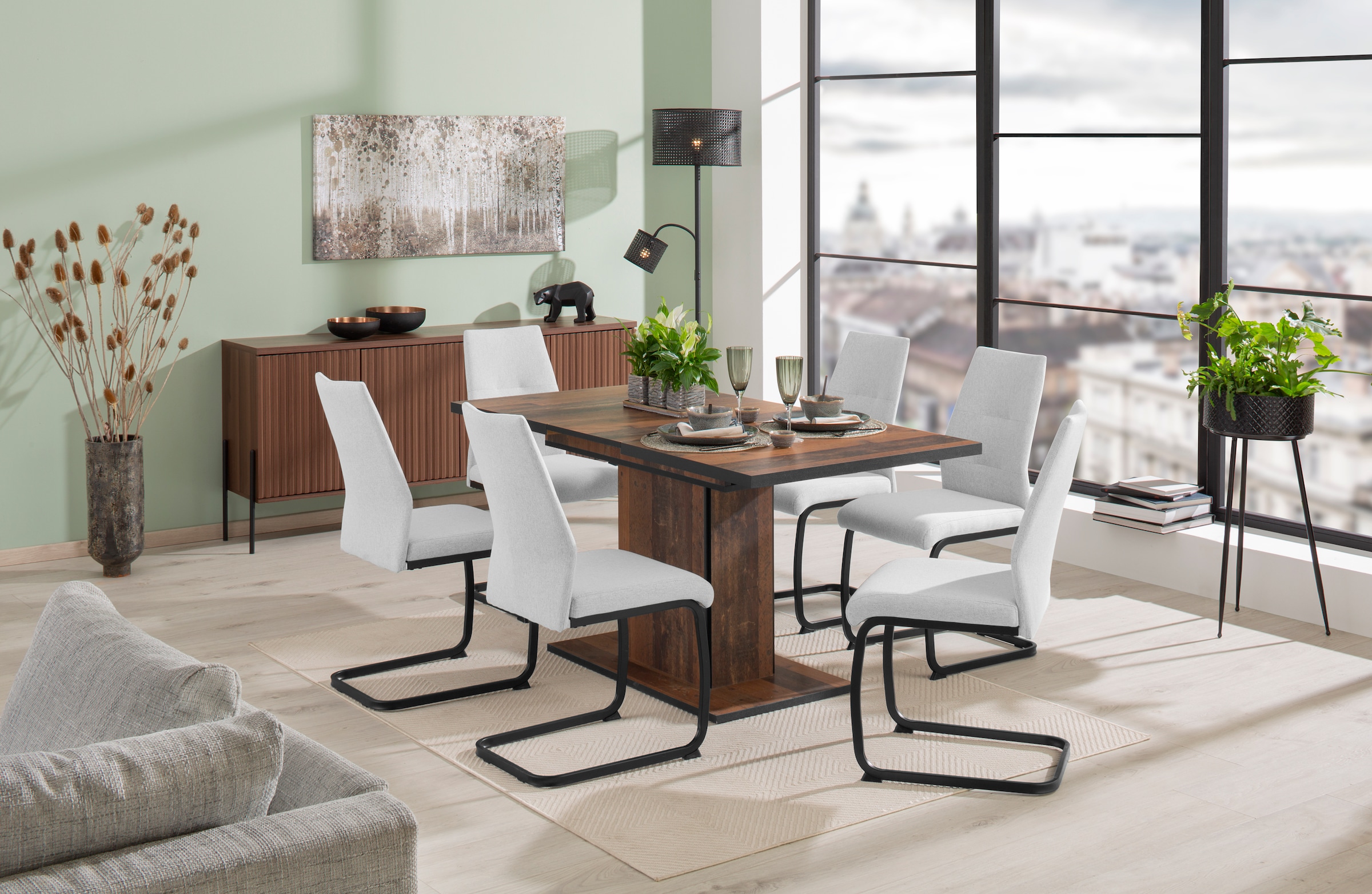 Tisch Struktur (Set, kaufen 1 tlg., Bezug HELA -160 Stühle), Webstoff Rechnung »Ariana«, 7 Essgruppe 6 cm, waterfree oder / ausziehbar auf 120