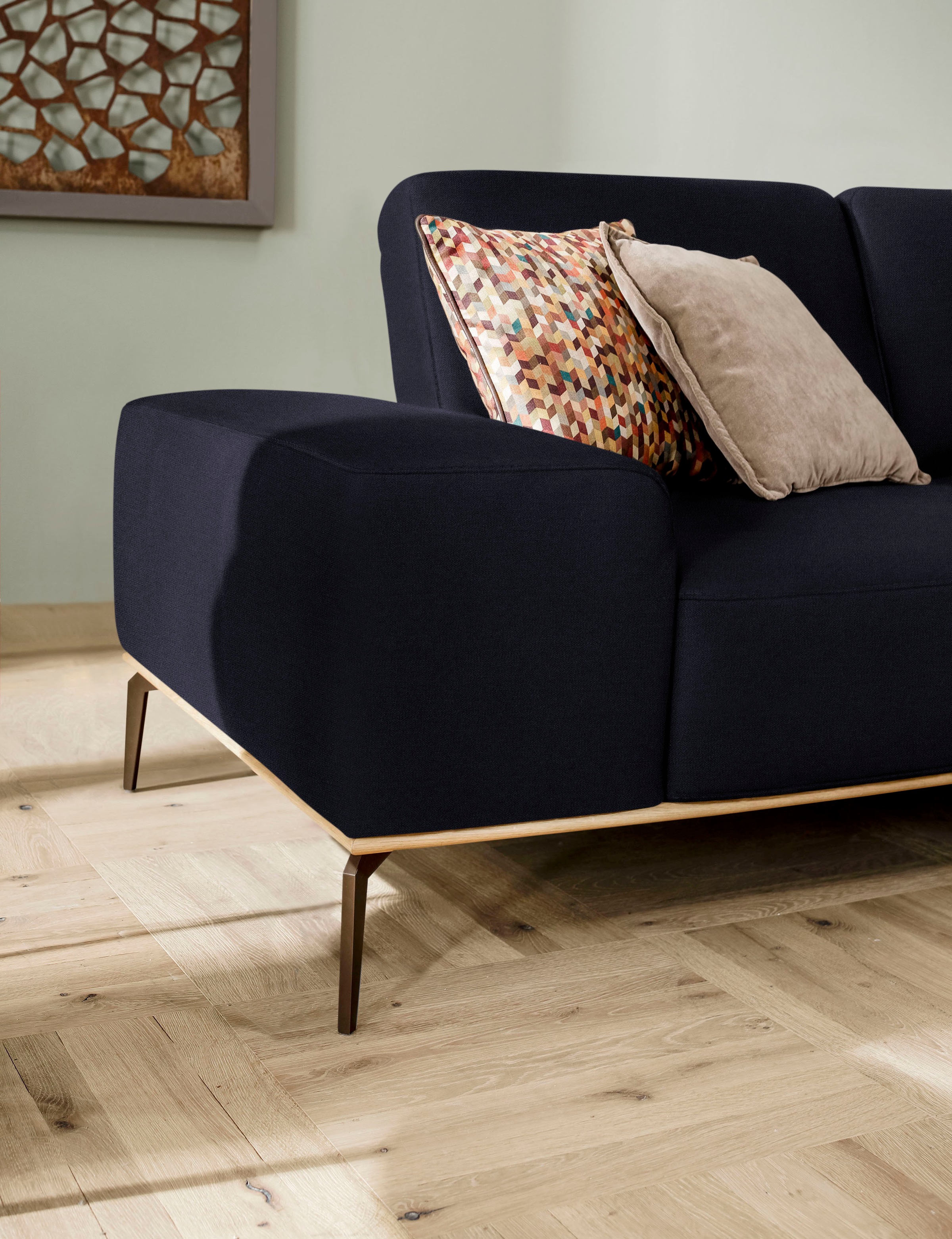 W.SCHILLIG Ecksofa »run, Designsofa mit tollem Sitzkomfort, bequem, L-Form«, mit Holzsockel, Füße in Bronze pulverbeschichtet, Breite 279 cm