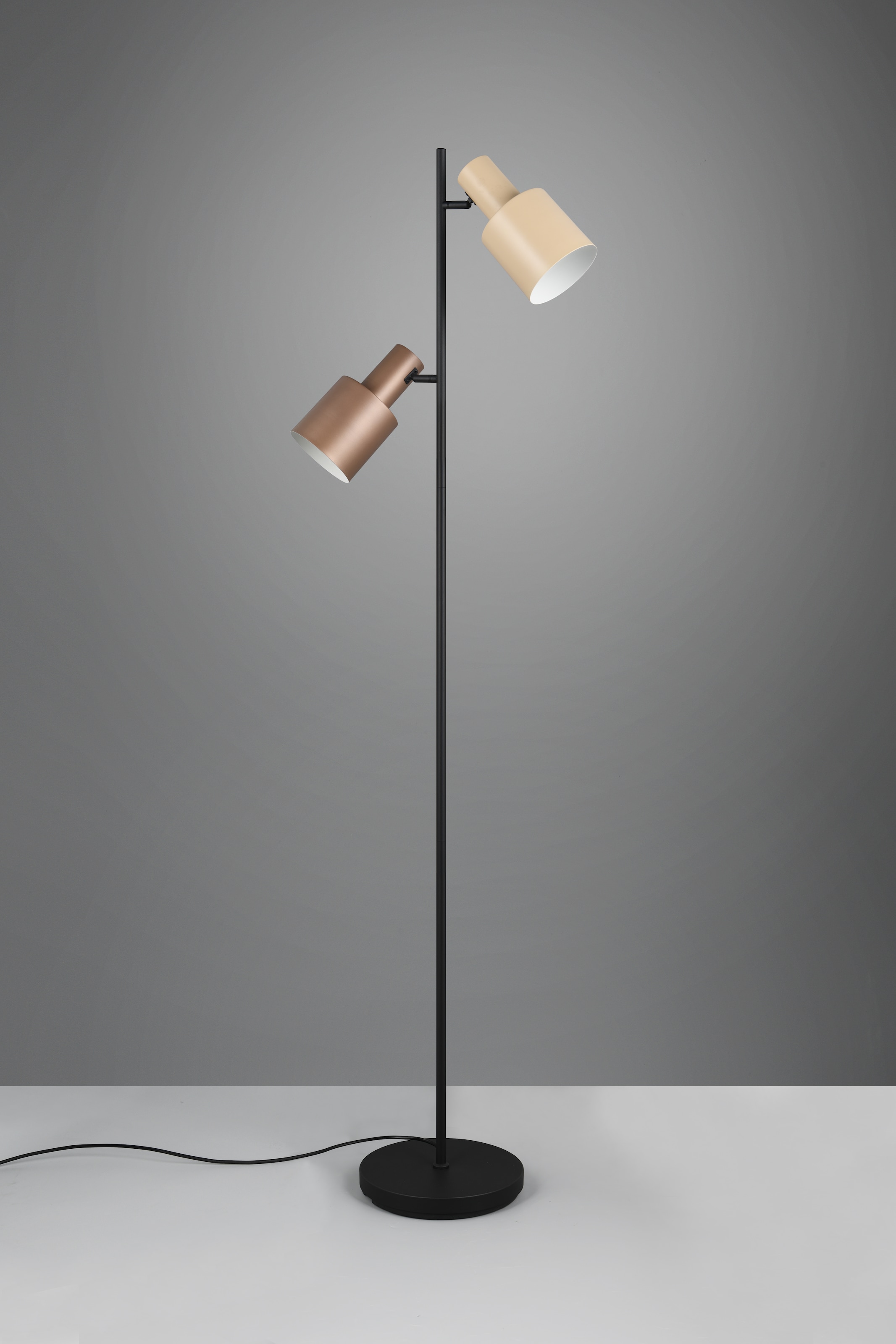 TRIO Leuchten Stehlampe »AGUDO, Stehleuchte 2-flammig, exkl 2xE27 max 10W, mit Fußschalter«, 2 flammig, Leuchtmittel E27 | Leuchtmittel wechselbar, 161cm hoch, Metall Lampenschirme, Stehlampe Wohnzimmer Esszimmer