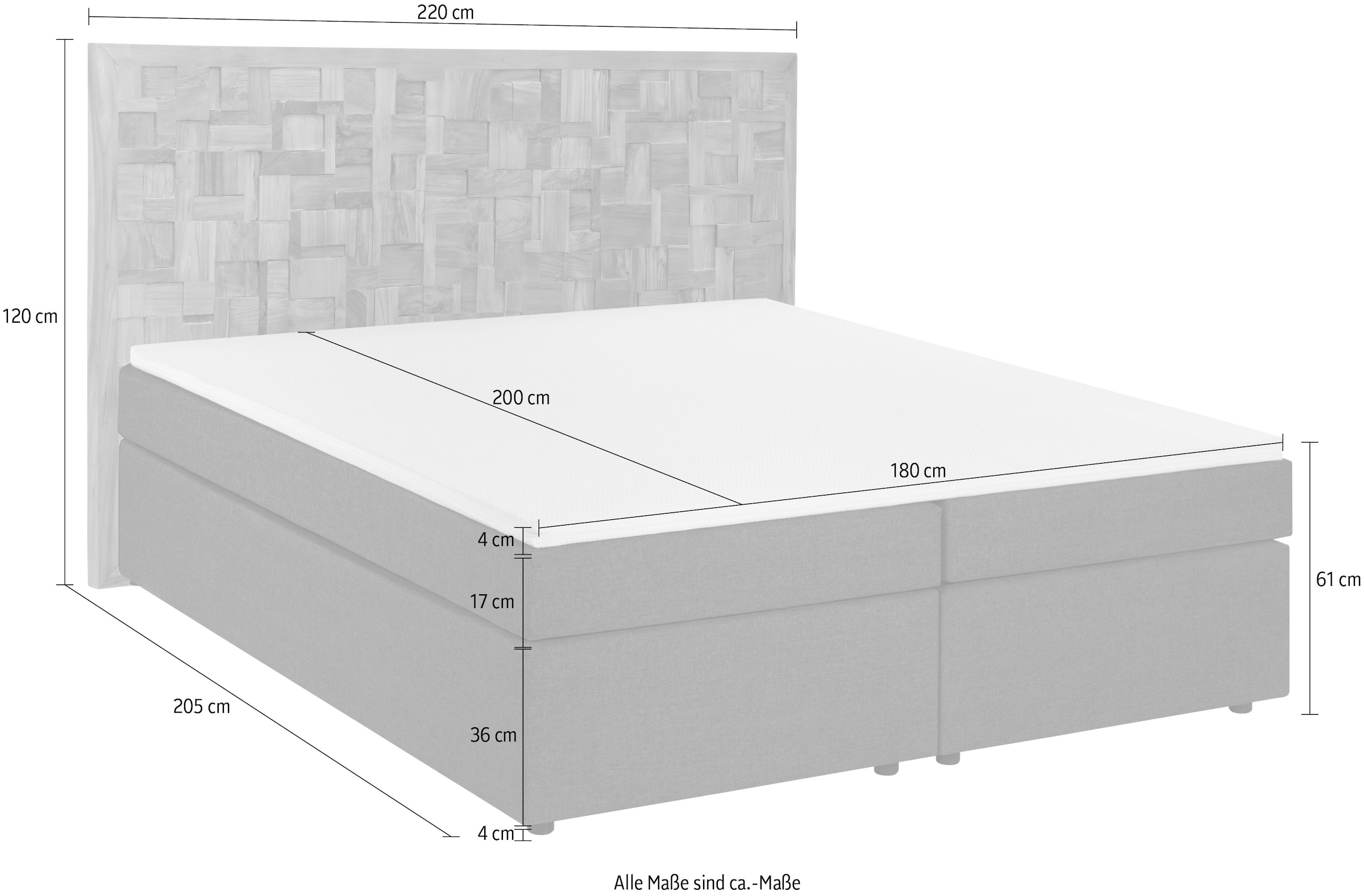 SIT Boxspringbett, Mit Holz-Mosaik-Kopfteil