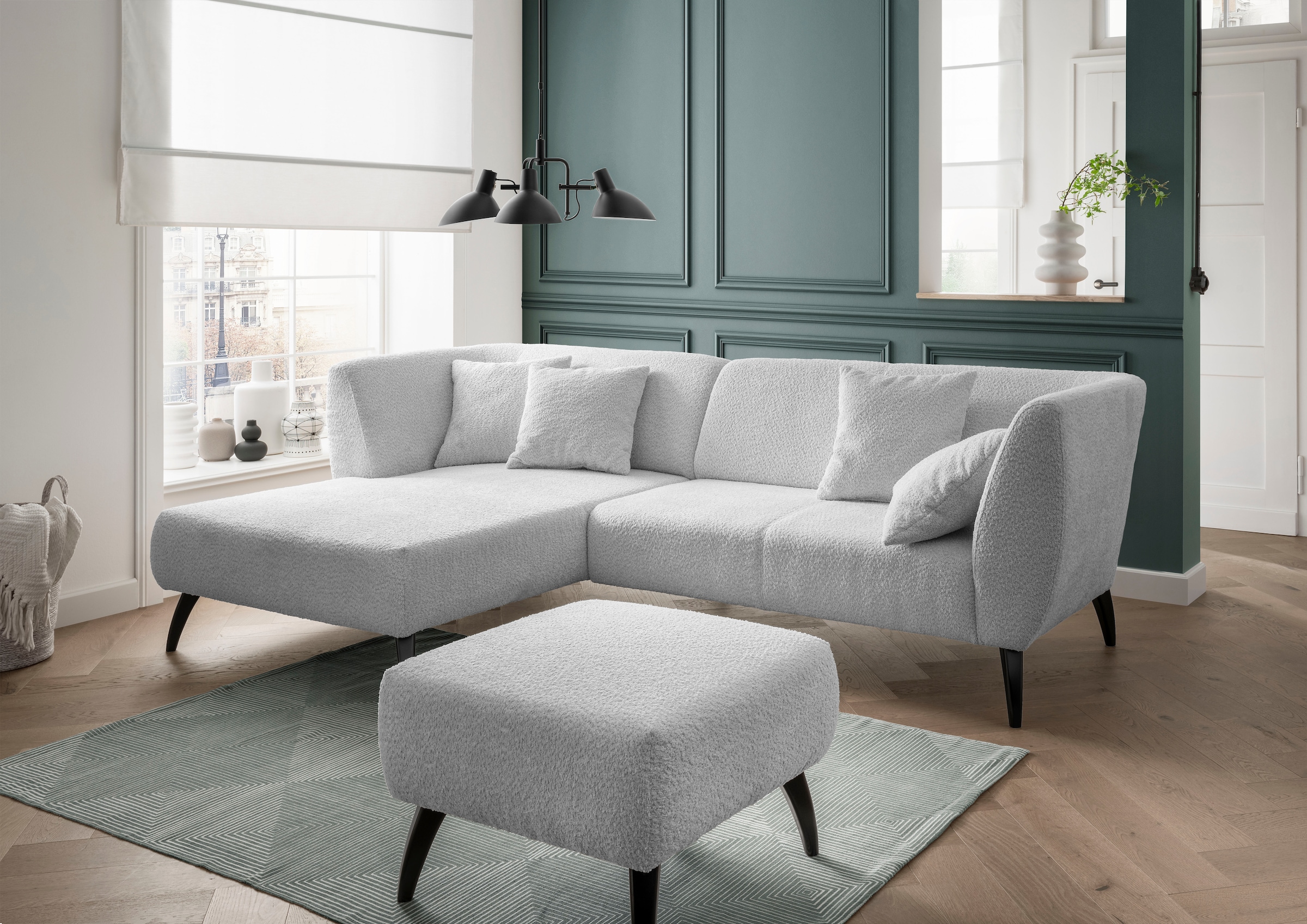 INOSIGN Ecksofa »Colori L-Form«, Holzfußfarbe wählbar, inkl. 4x Zierkissen günstig online kaufen