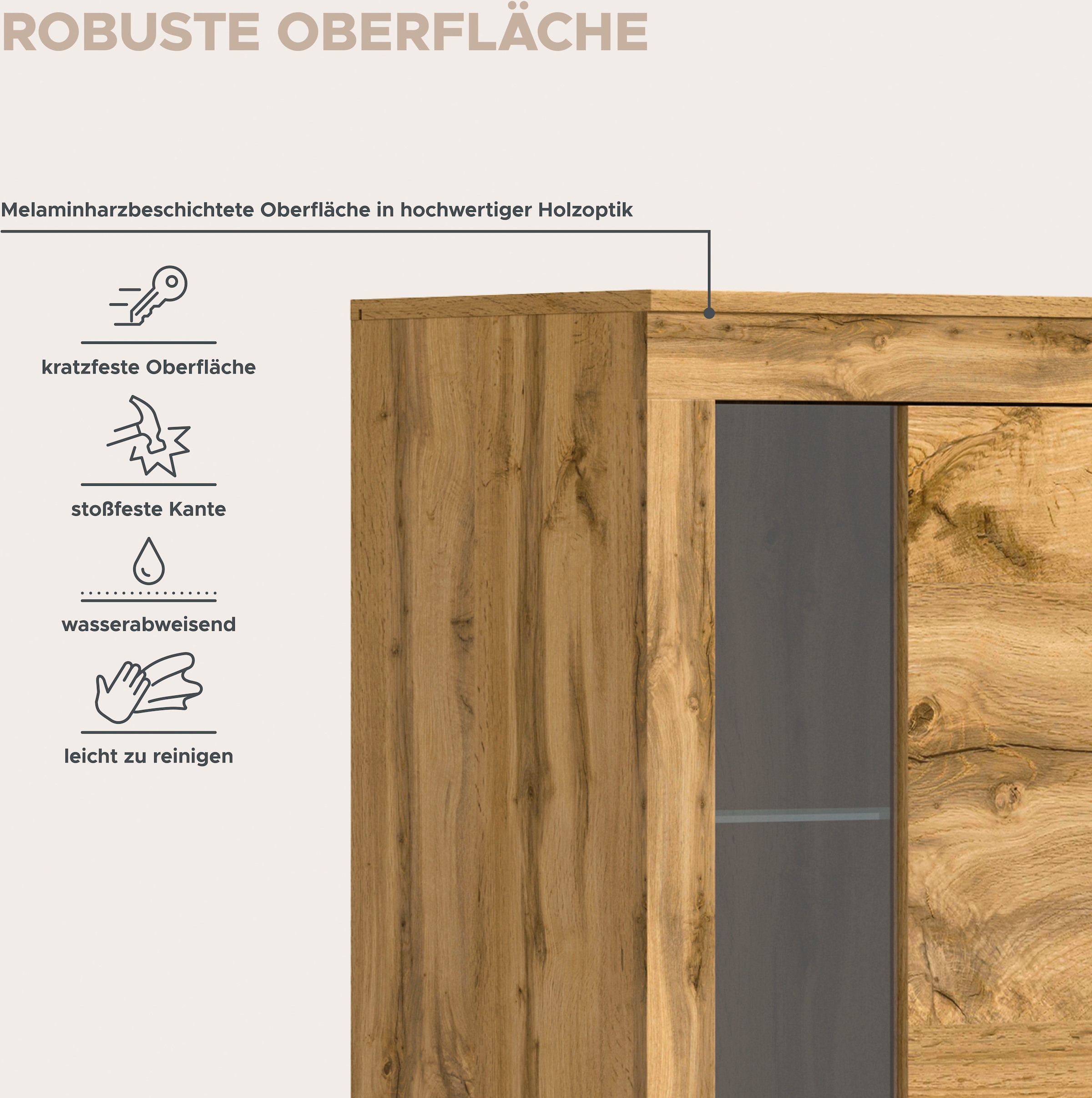INOSIGN Wohnwand »Aosta, Breite 310cm, best. aus: 2x Vitrine, Lowboard, Wandboard«, Wohnwand, Kombination, Anbauwand, Möbel Set, Schrankwand, Möbel Kombi
