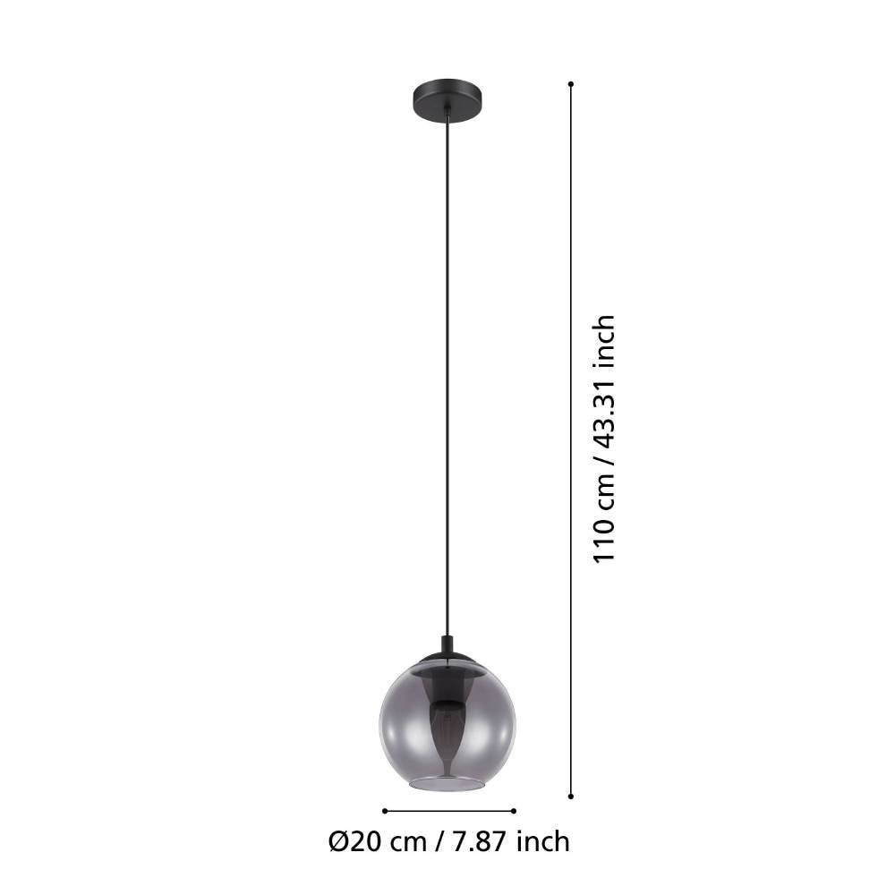 EGLO Pendelleuchte »ARISCANI«, 1 flammig, Leuchtmittel E27 | ohne Leuchtmittel, Lampe für Esstisch, Hängeleuchte, Rauchglas schwarz transparent, E27