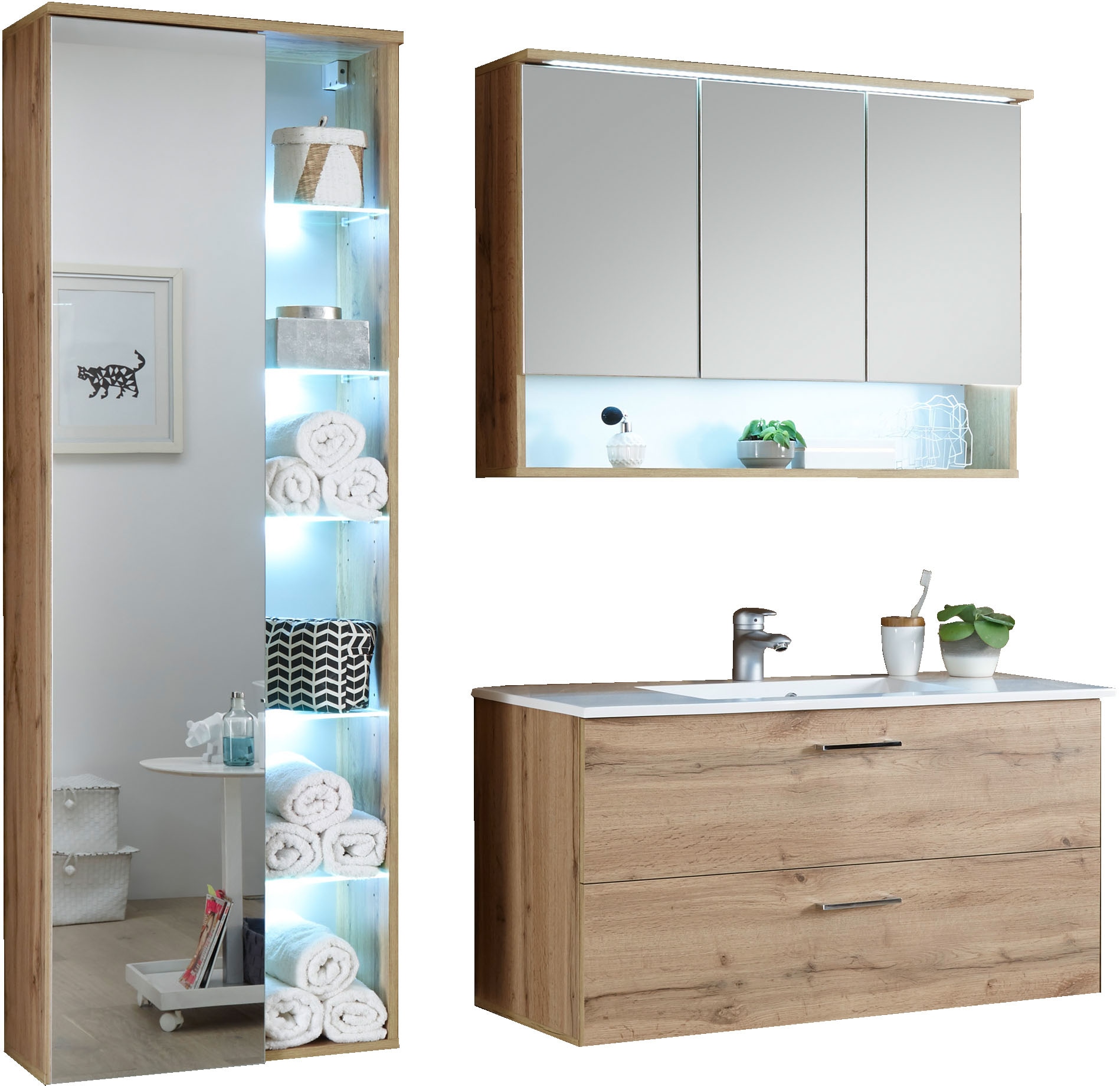 BASIC by Balculina Badmöbel-Set "Best", (3 St.), Breite 185 cm,Badezimmerse günstig online kaufen