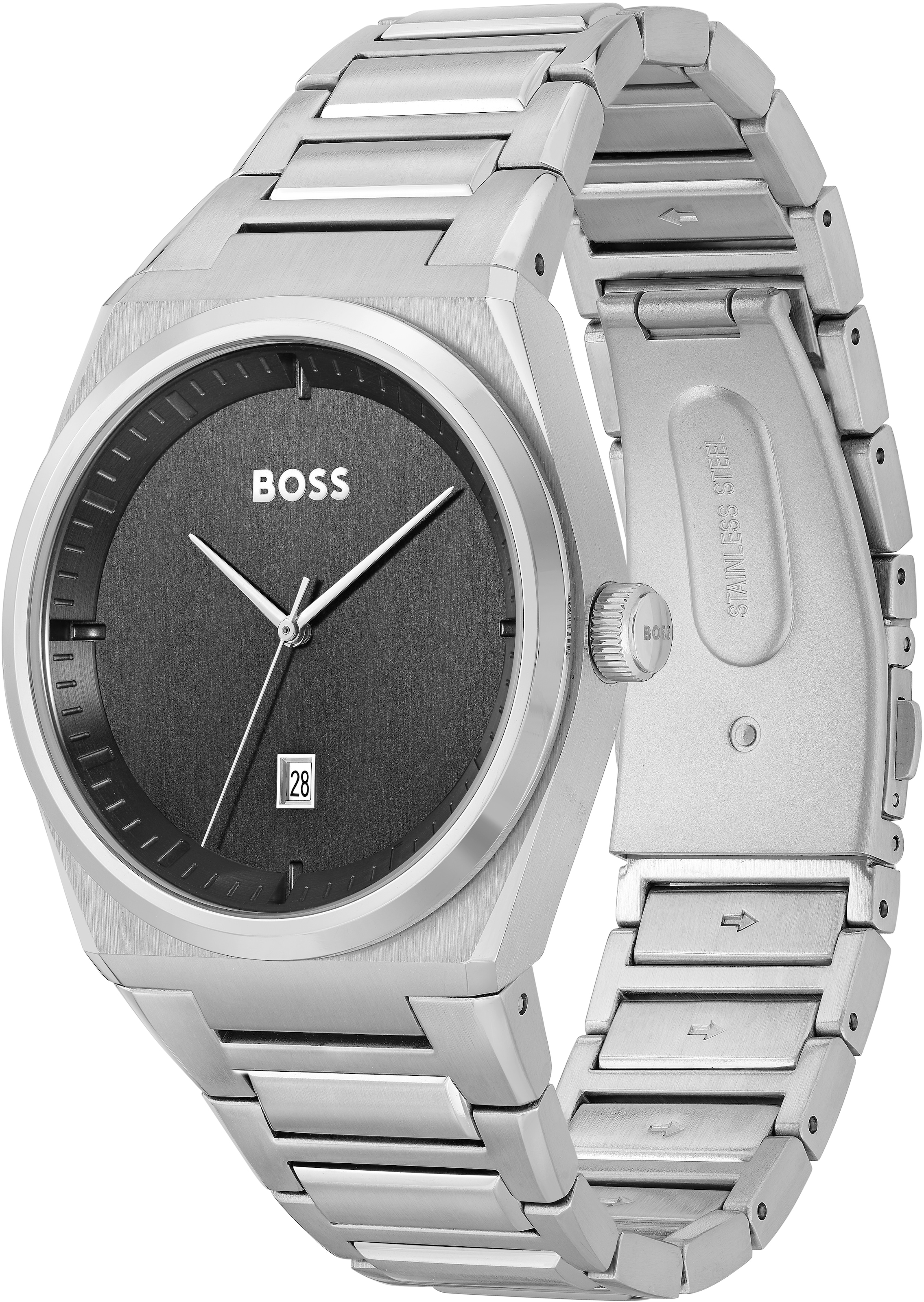 BOSS Quarzuhr »STEER«, Herrenuhr, Armbanduhr, Datum, analog, Edelstahlarmband