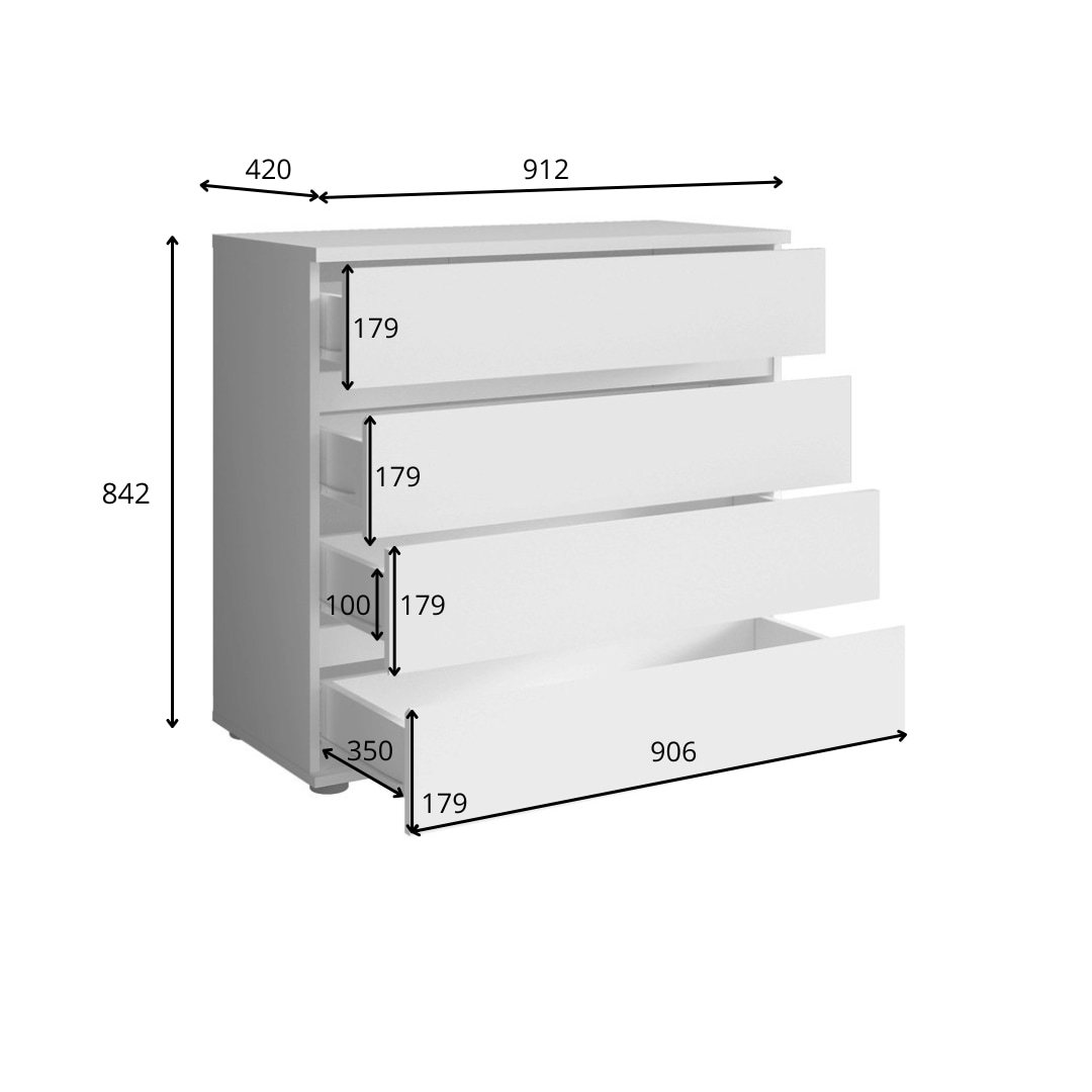 Home affaire Kommode »Greti Sideboard mit 4 Schubladen, Maße B/T/H: 91,2/42/84,3 cm«, Schubladenschrank mit viel Stauraum, weiß matt, Breite 91,2 cm