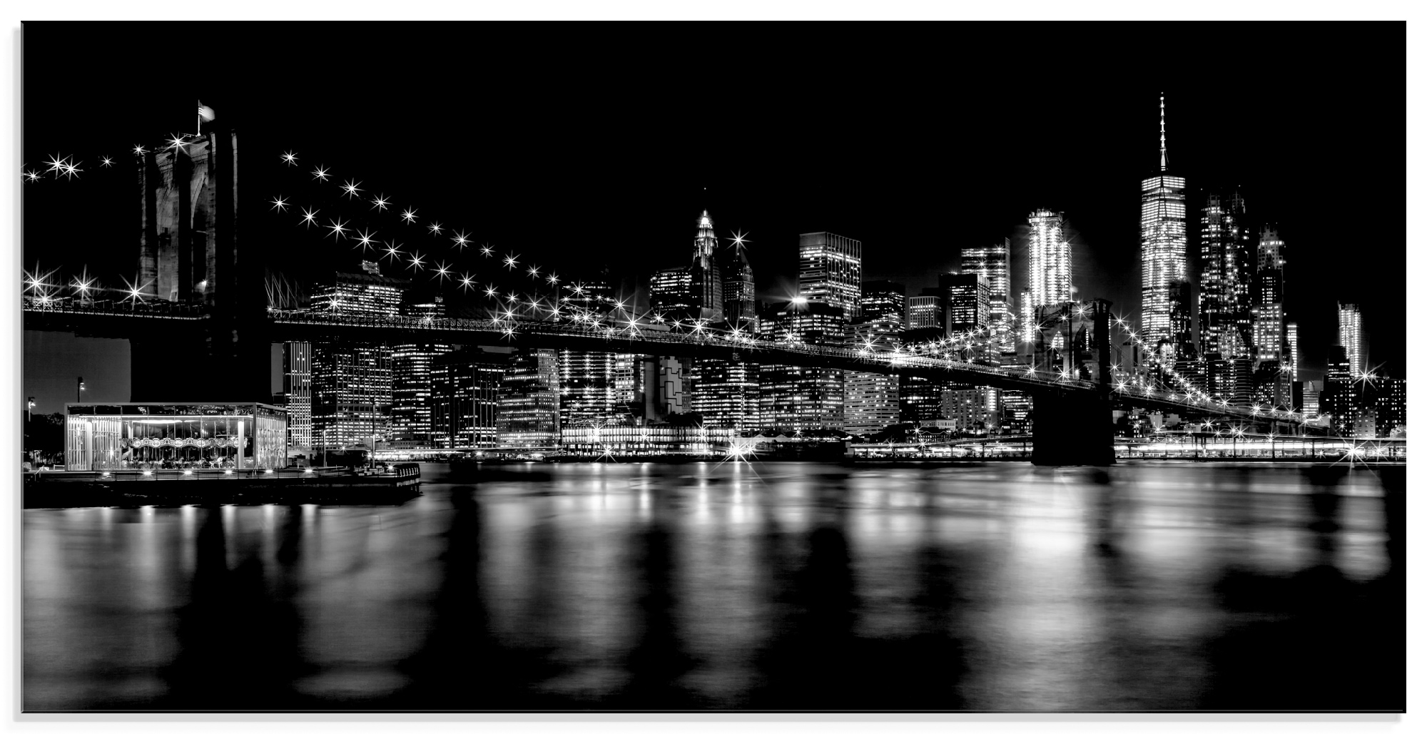 Glasbild »Manhattan Skyline & Brroklyn Bridge I«, Amerika, (1 St.), in verschiedenen...