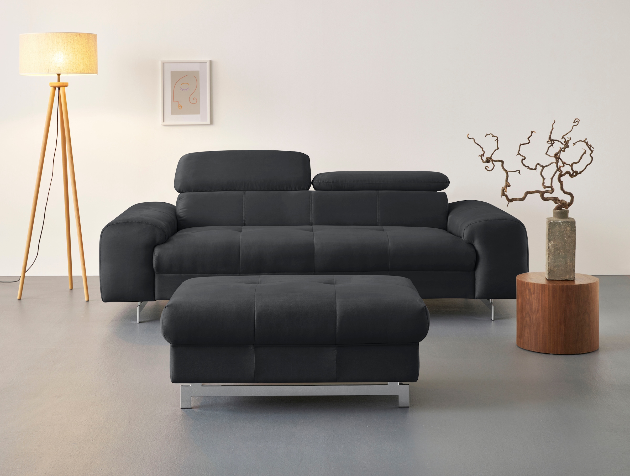 COTTA 3-Sitzer »Chef«, Big-Sofa mit Kopfteilverstellung, edle Metallkufen