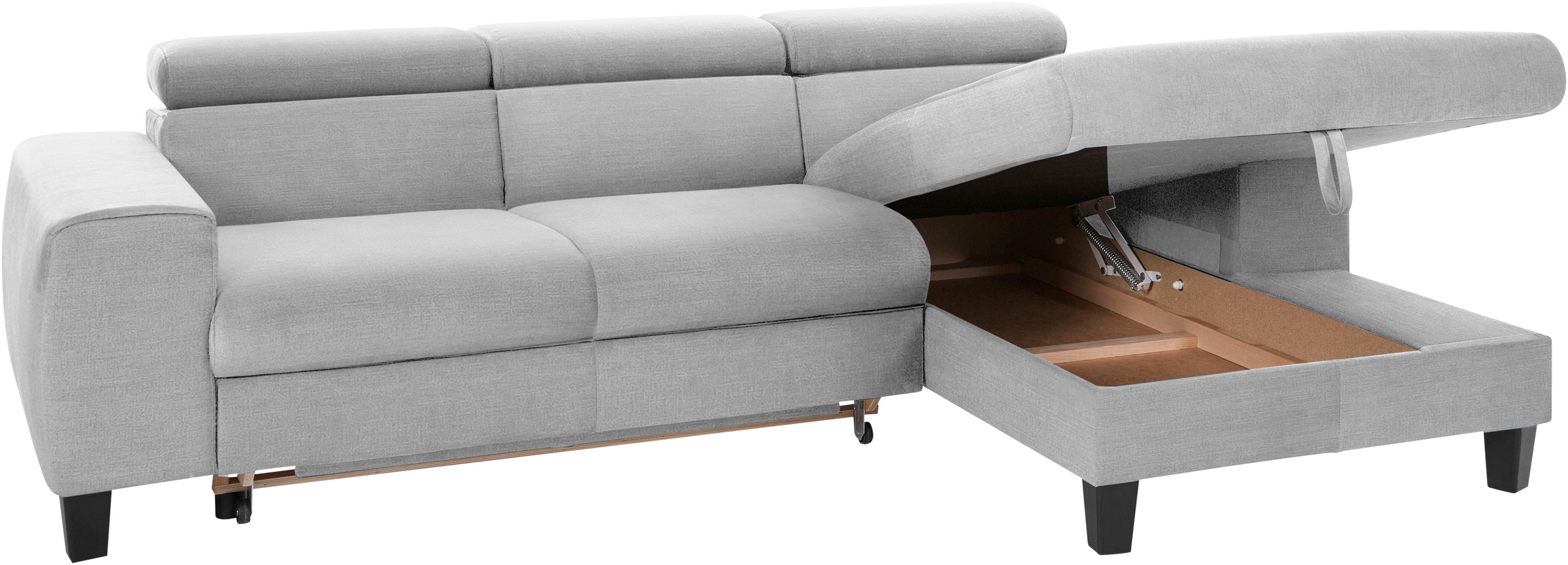 COTTA Ecksofa »Morven L-Form mit Kopfteilverstellung«, wahlweise mit Bettfunktion, Bettkasten & Wireless-Charger