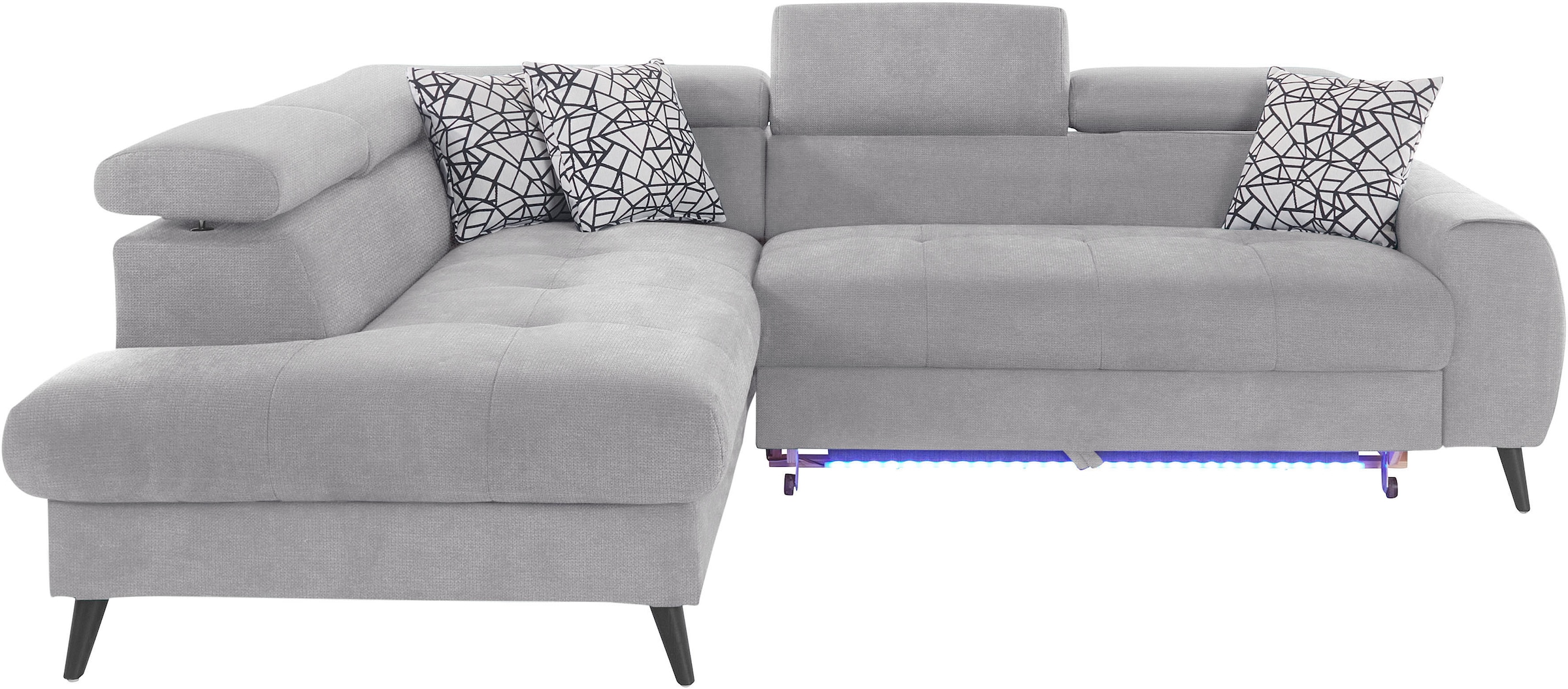 COTTA Ecksofa »Mia L-Form mit 3 Zierkissen«, wahlweise mit Bettfunktion, Bettkasten, Beleuchtung & Wireless-Charger