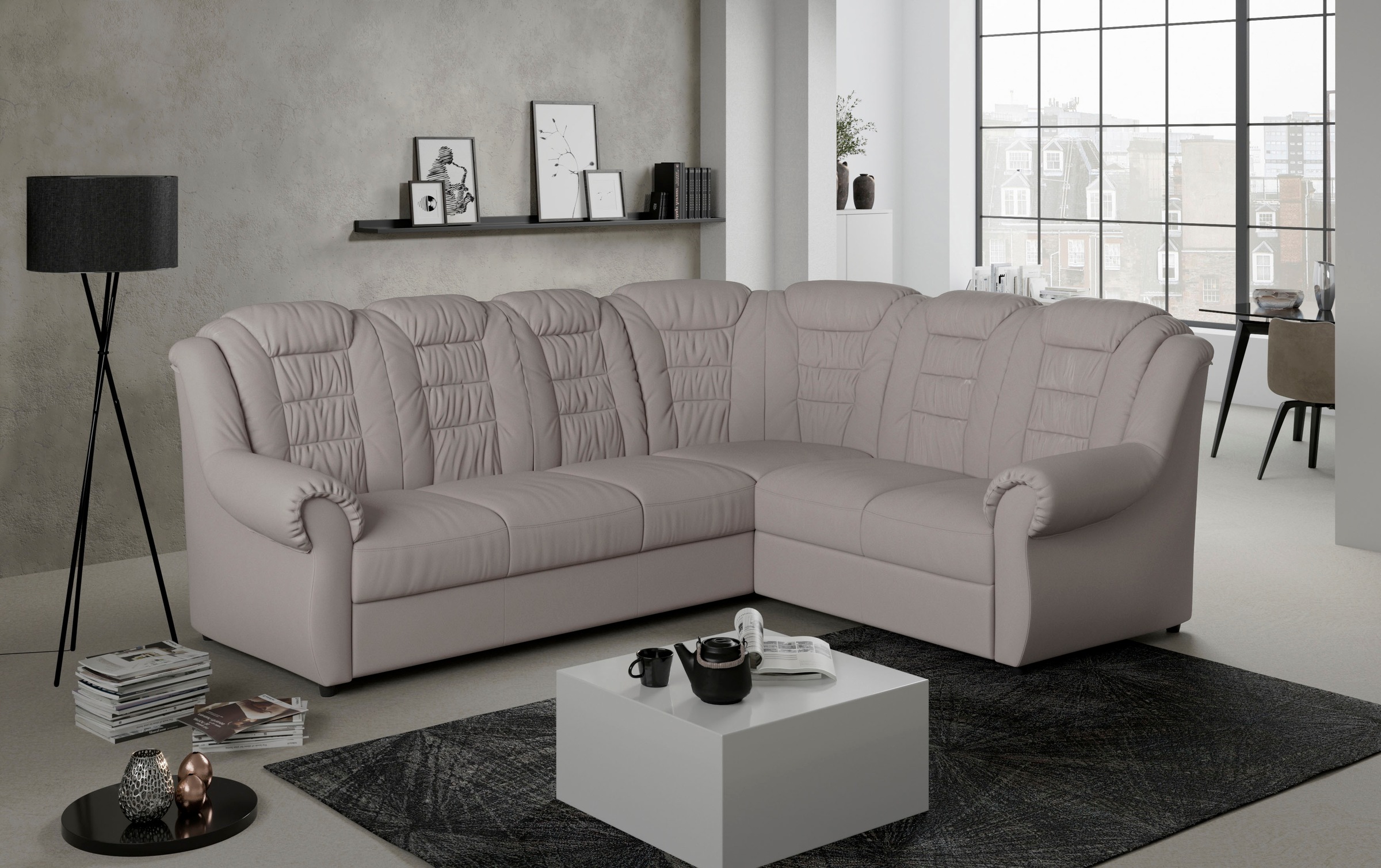 Home affaire Ecksofa »Boston L-Form«, mit hoher Rückenlehne, wahlweise mit Bettfunktion & Stauraum