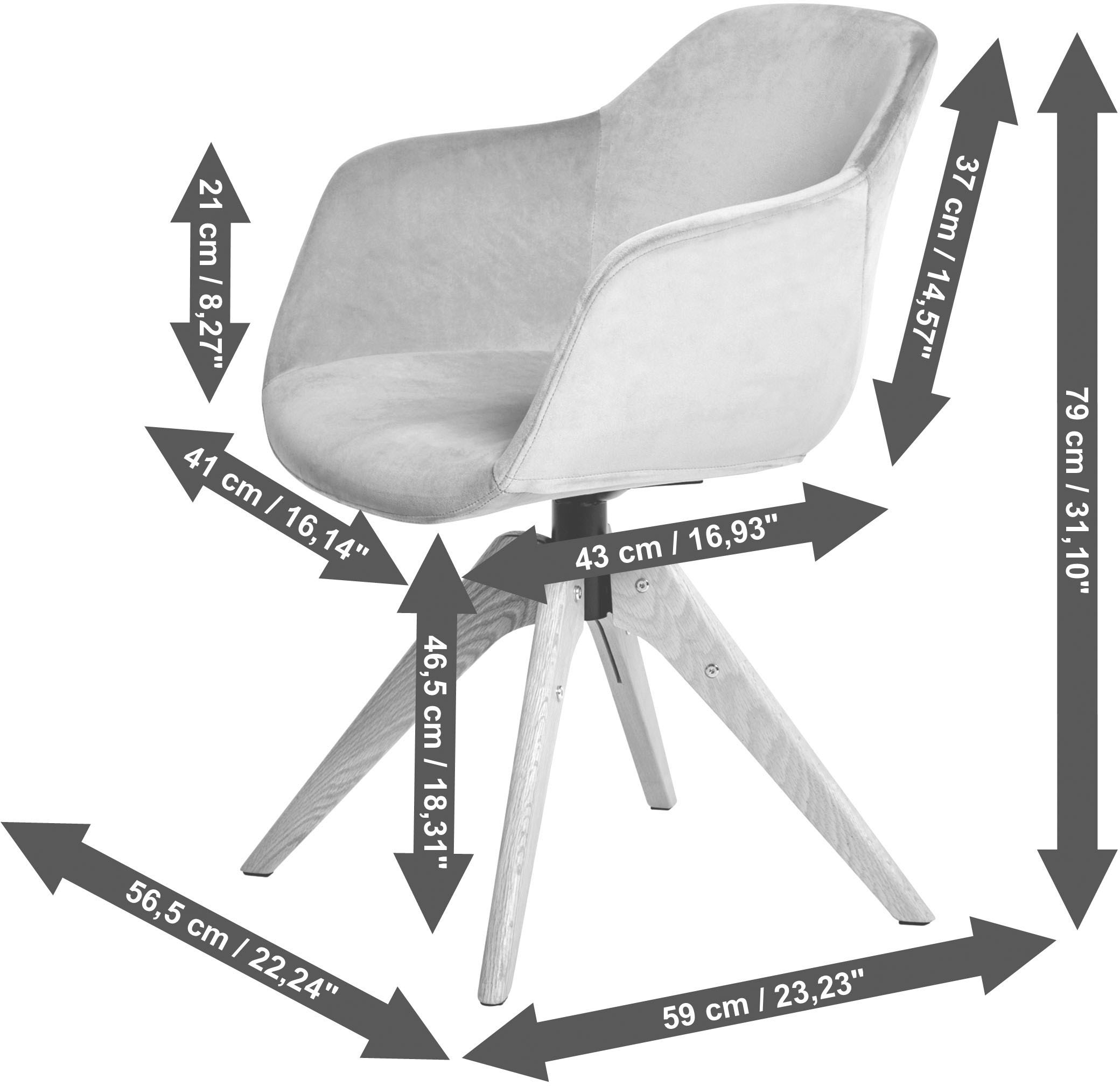 Jahnke Schreibtischstuhl »SHELL«, 1 St., Bouclé, Esszimmer-/ Schreibtischstuhl, Massivholzgestell, Samtbezug