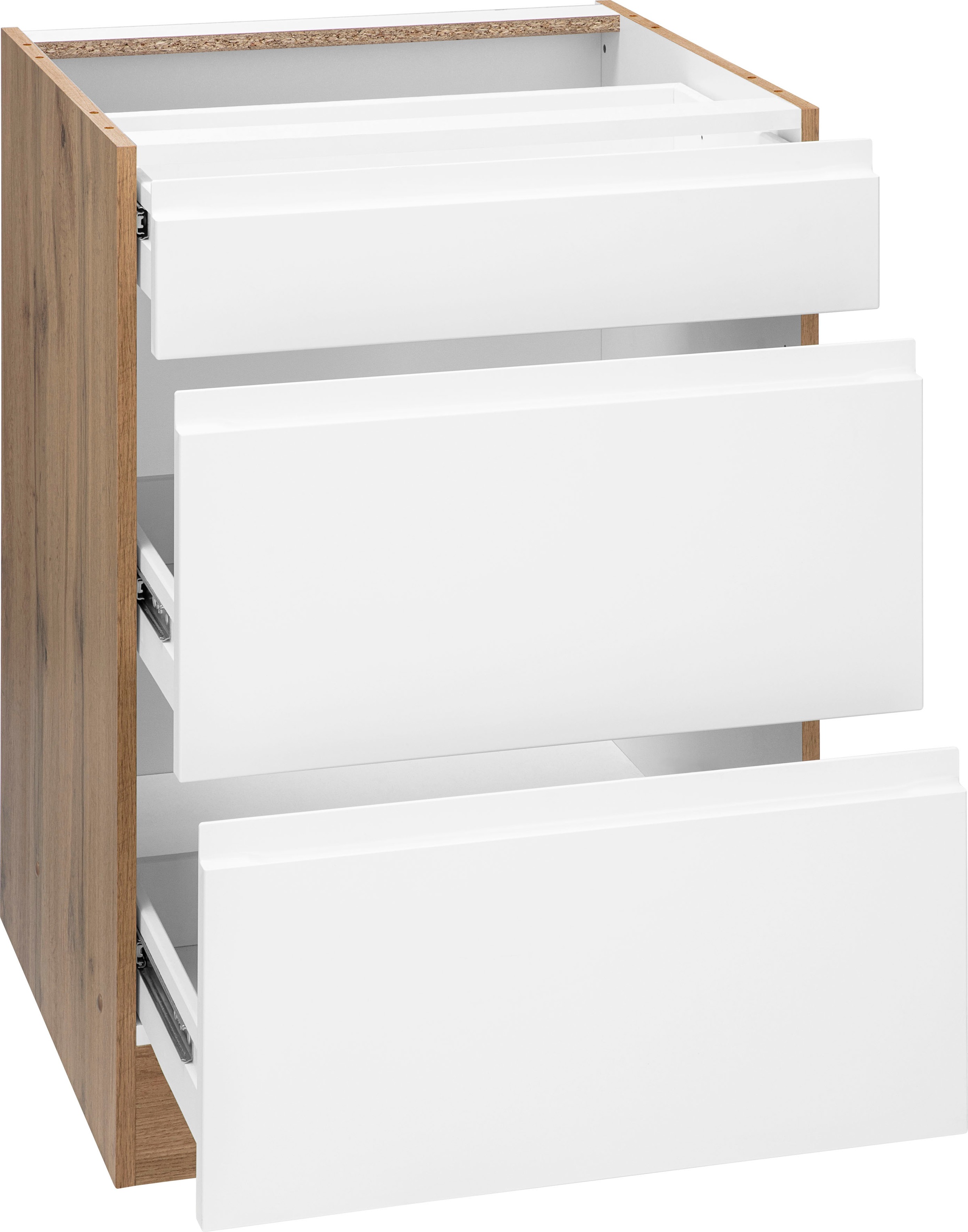 KOCHSTATION Unterschrank »KS-Bruneck« >>Bruneck<< 60 cm breit, für viel Stauraum, hochwertige MDF-Fronten