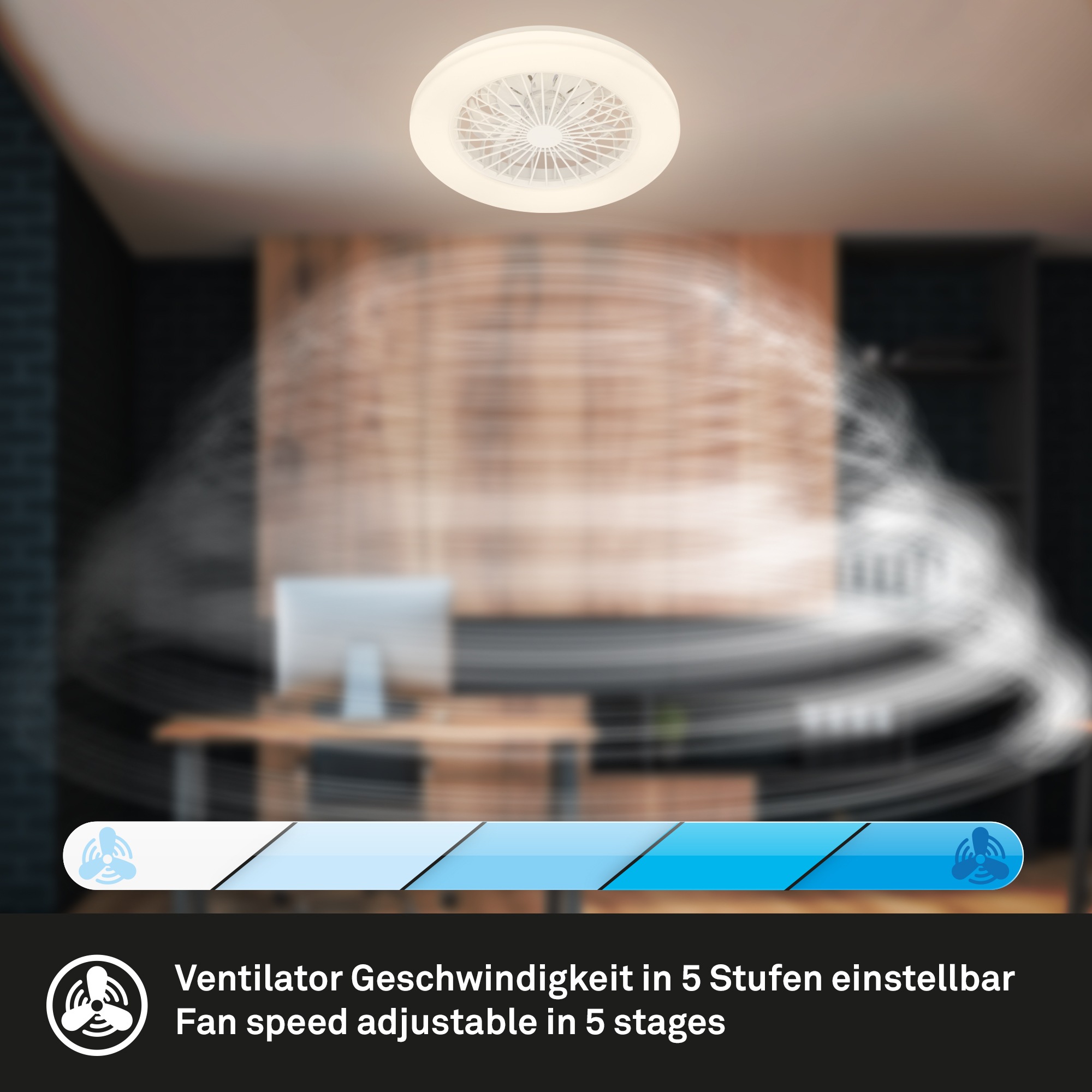 my home Deckenleuchte »CCT Deckenleuchte mit Ventilator«, 1 flammig, Deckenventilator mit Licht, 48,5x14,5 cm, 49Watt, Schlafzimmer