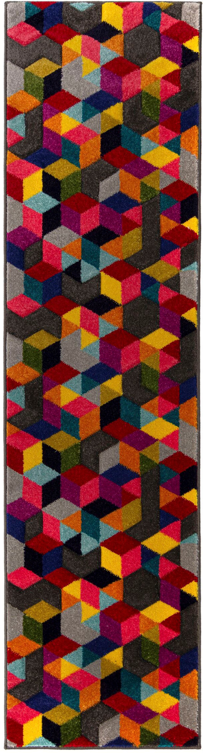 FLAIR RUGS Läufer »Dynamic«, rechteckig, 10 mm Höhe, fußbodenheizungsgeeignet, geometrisches Design, Cube Muster, Läufer