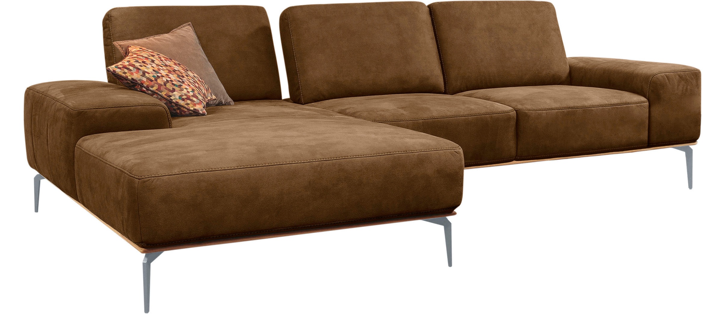 W.SCHILLIG Ecksofa »run, Designsofa mit tollem Sitzkomfort, bequem, L-Form«, mit elegantem Holzsockel, Füße in Silber matt, Breite 299 cm