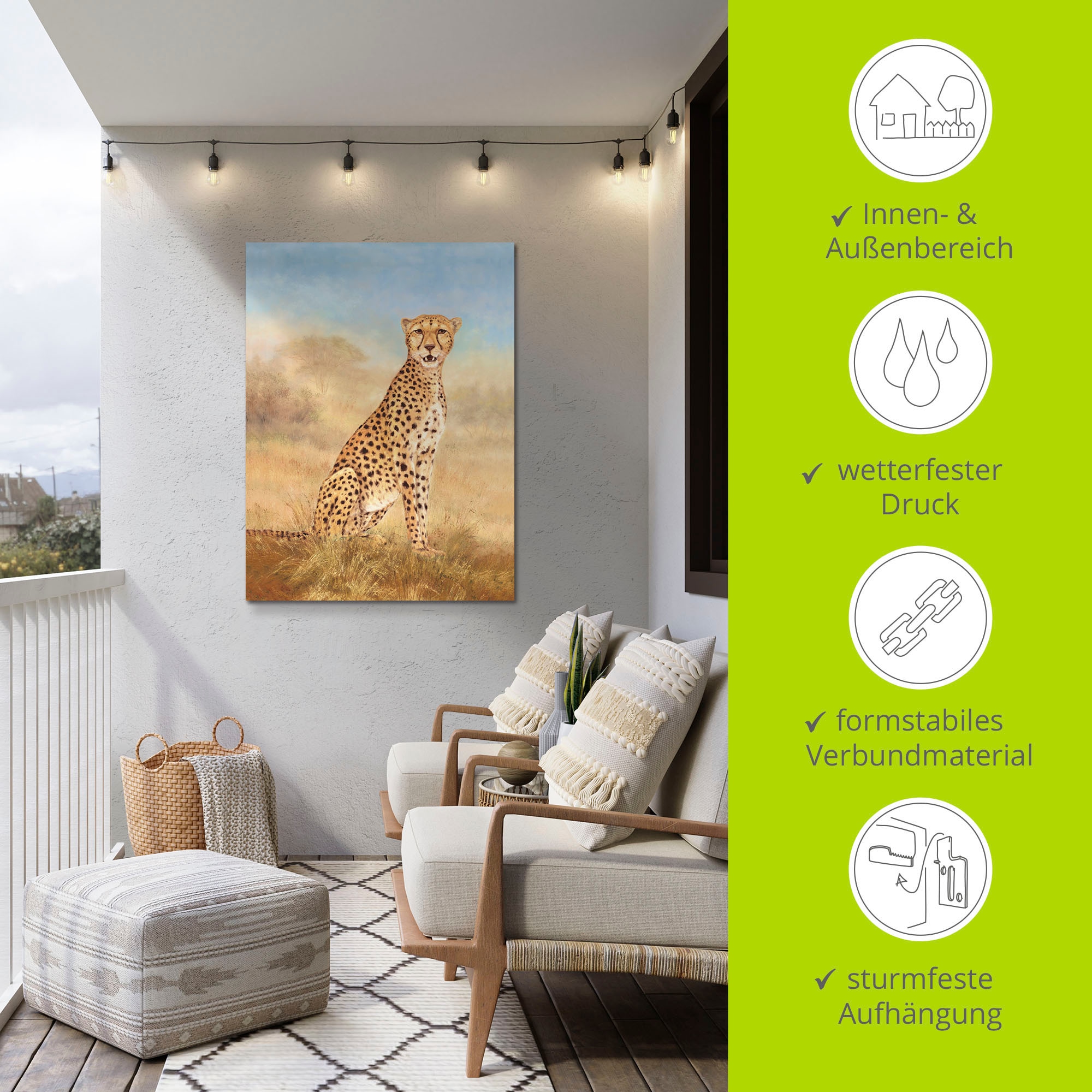 Artland Wandbild »Gepard Savanne«, Wildtiere, (1 St.), als Alubild, Outdoorbild, Leinwandbild in verschied. Größen