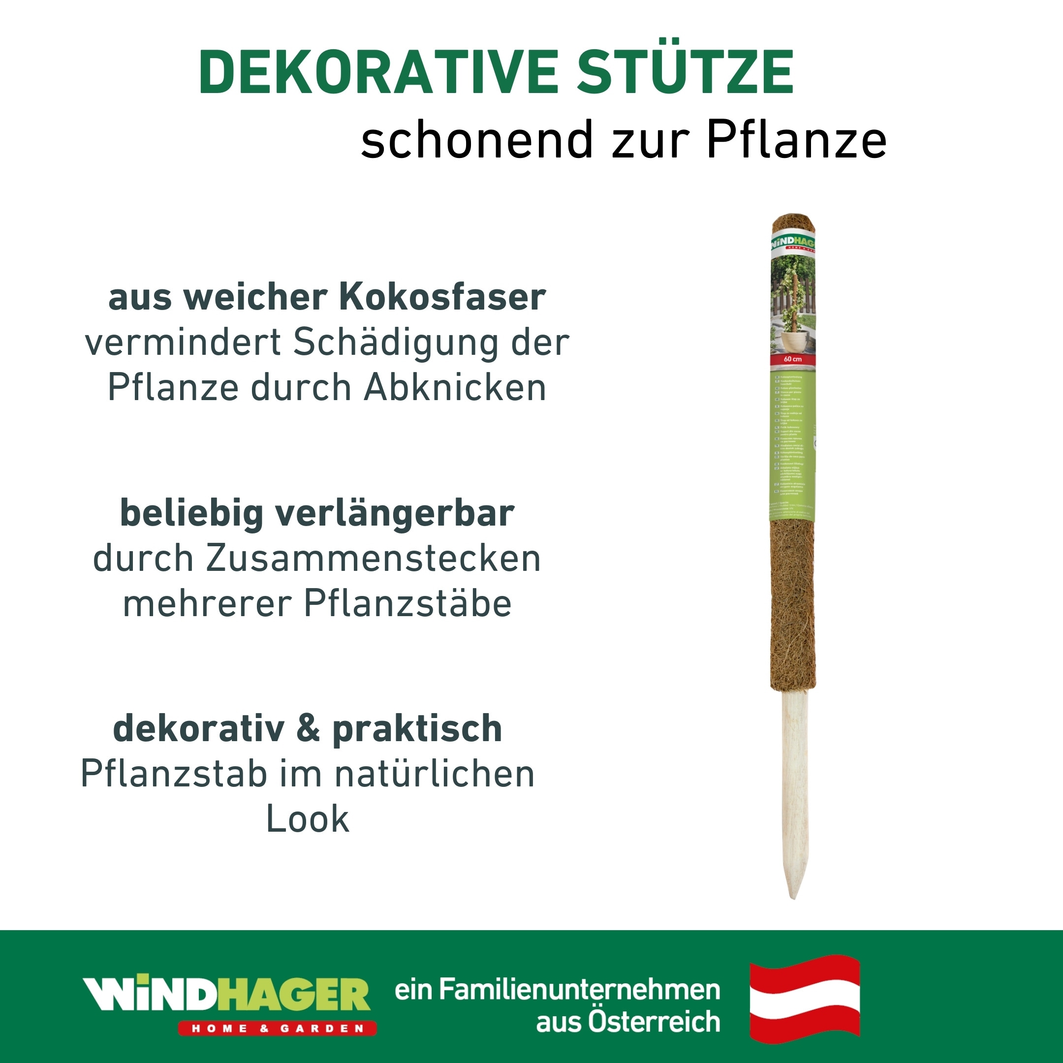 Windhager Rankhilfe »aus Kokos, Pflanzstäbe verlängerbar, Ø 4,5 cm, Rankstab« für hochwachsende Zimmerpflanzen, erhältlich in 60, 80 oder 110 cm