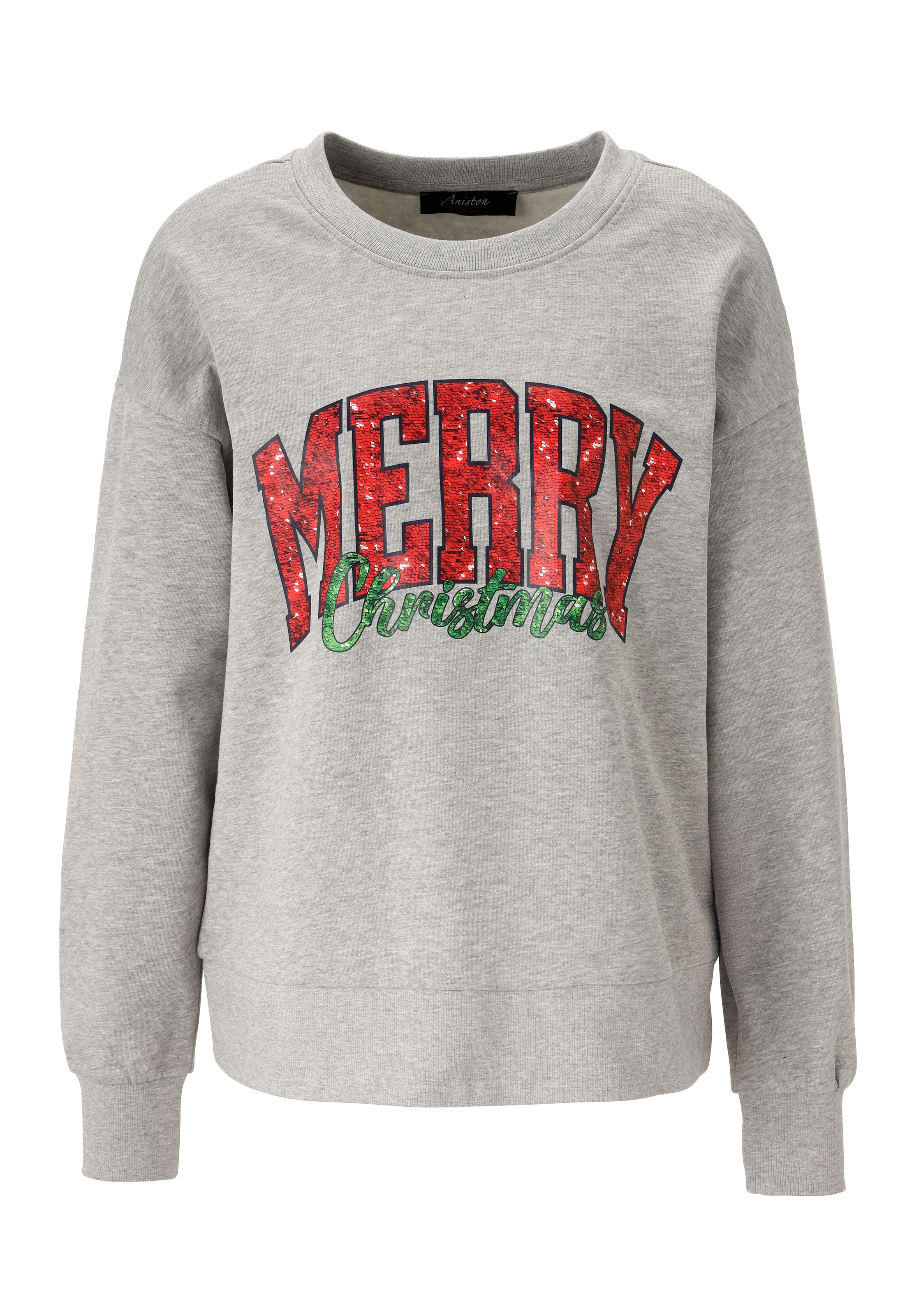 Aniston CASUAL Weihnachtssweatshirt, mit "MERRY Christmas"-Schriftzug in Pailletten-Optik - NEUE KOLLEKTION