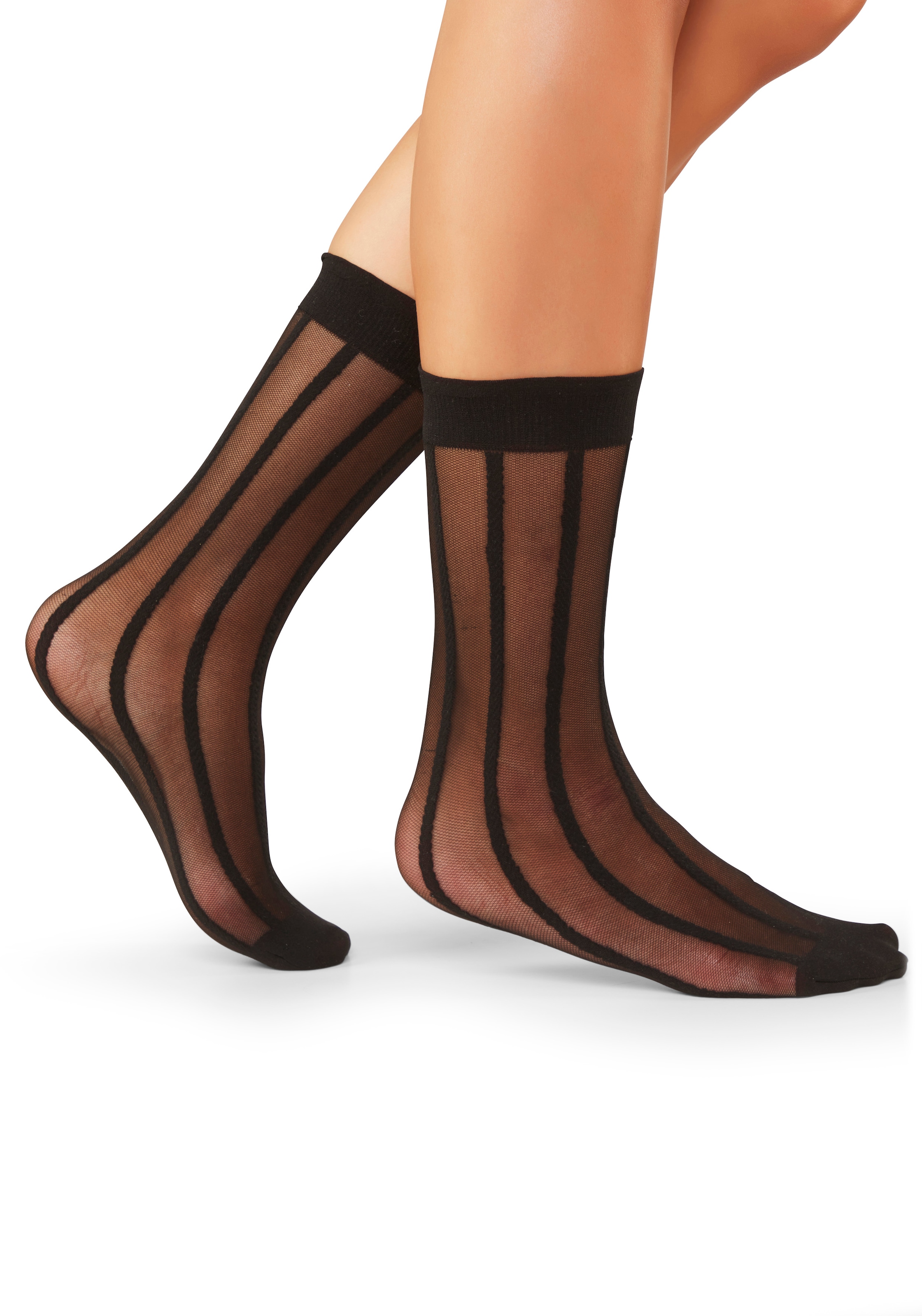 Vivance Feinsöckchen »Transparente Nylon Socken, Damen Feinstrümpfe, für Alltag und Büro« 20 DEN Packung, 2 Paar tlg. mit Streifen Design