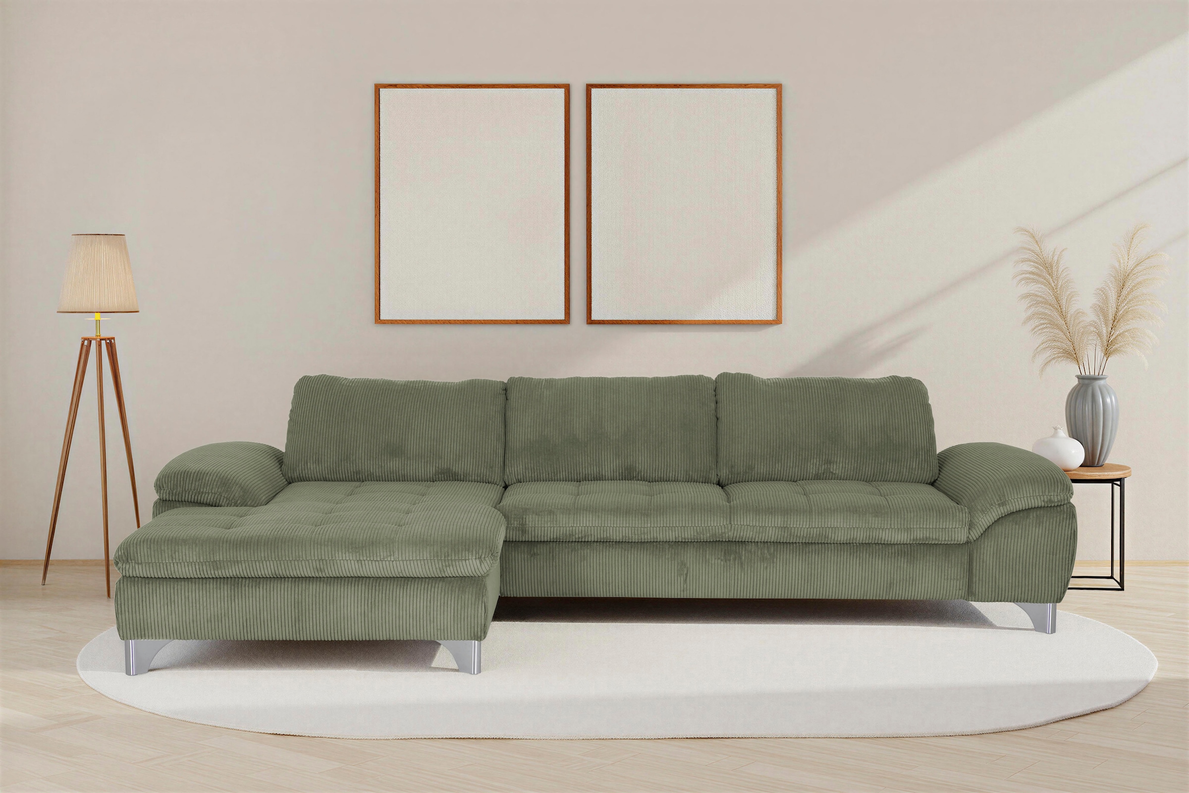 Die PlanBar Ecksofa »Recamiere MP-IN14007 L-Form, Breite 318 cm« wahlweise mit Schlaffunktion und verstellbaren Kopfstützen