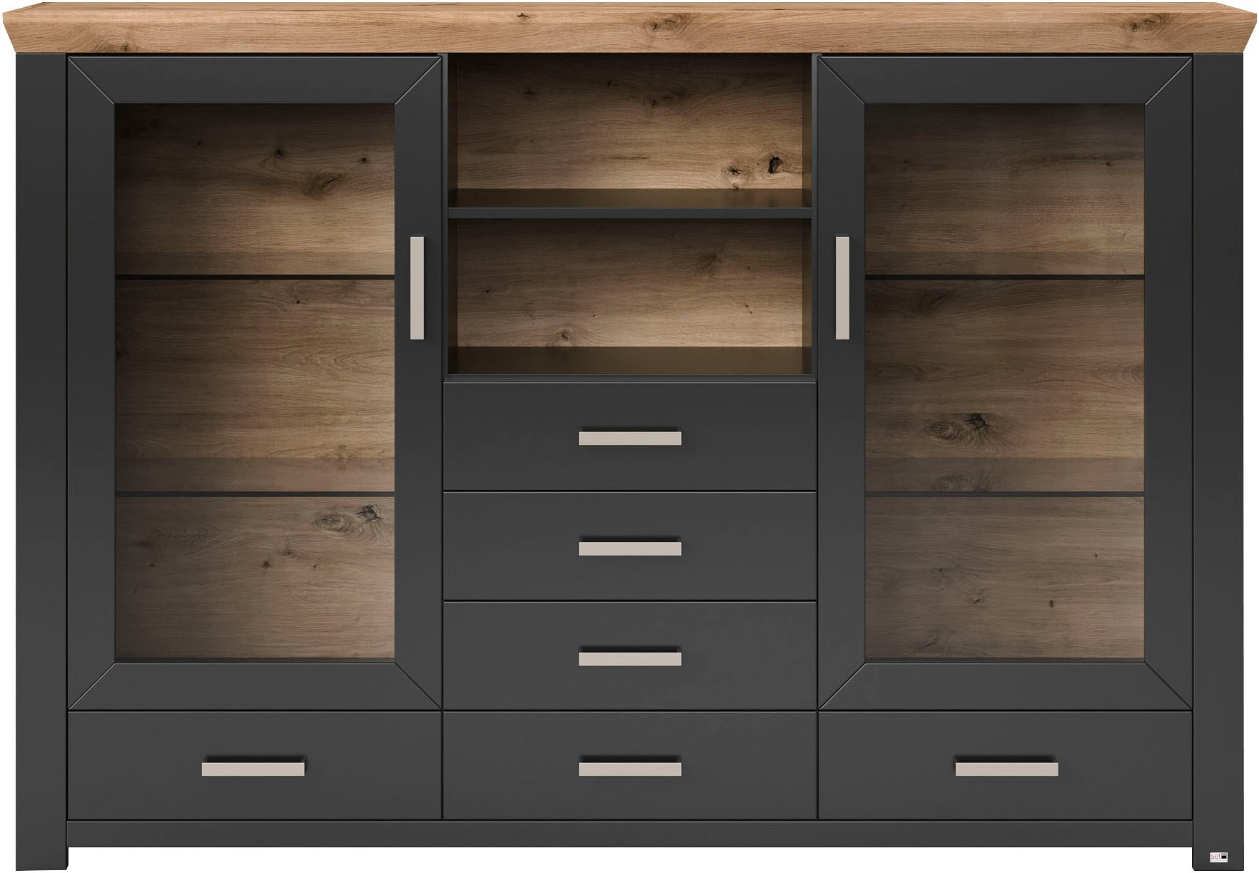 set one by Musterring Highboard »York«, Typ 56, mit Glastüren, Beleuchtung optional, B 184 cm