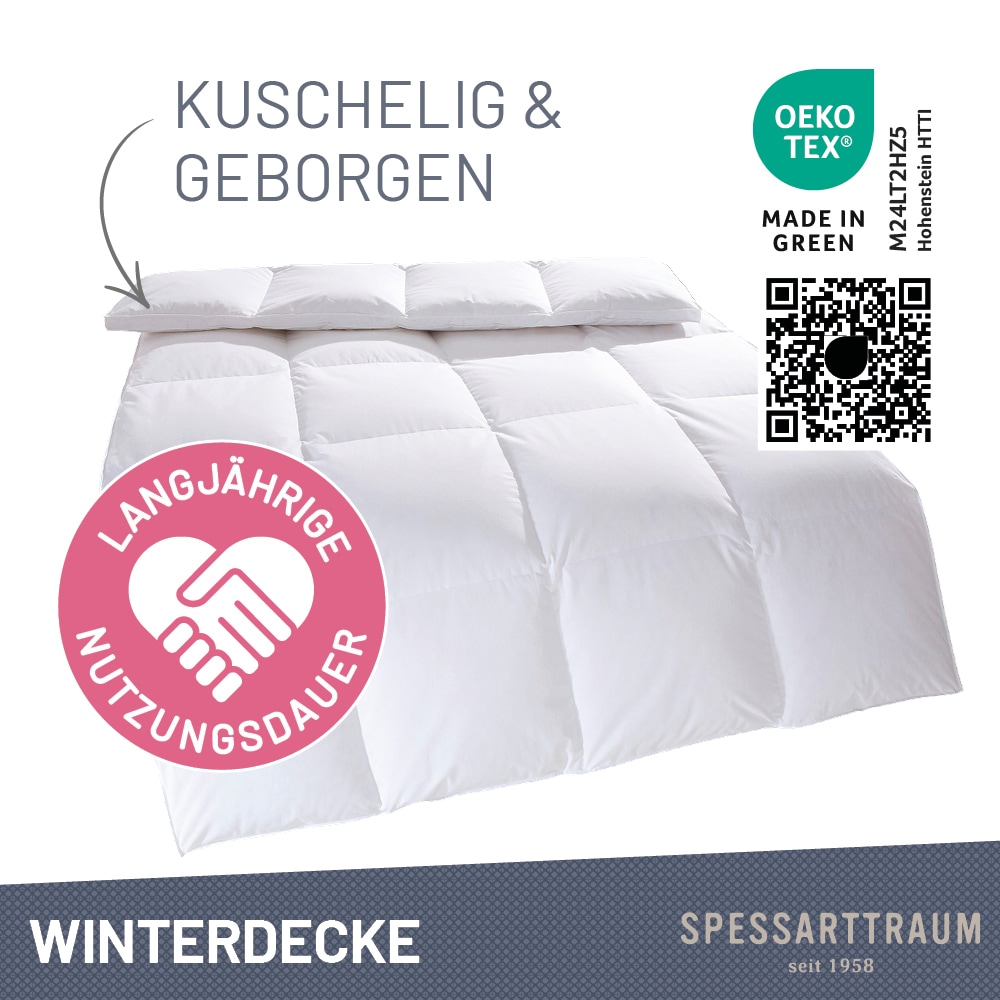 SPESSARTTRAUM Daunenbettdecke »Exklusiv, Bettdecken für Sommer und Winter«, Füllung 100% Daunen, Klasse 1, Downpass zertifiziert, Bezug 100% Baumwolle, nachhaltig (Made in Green), Hausstauballergiker geeignet, (1 St.), 5 Wärmeklassen & 8 Größen